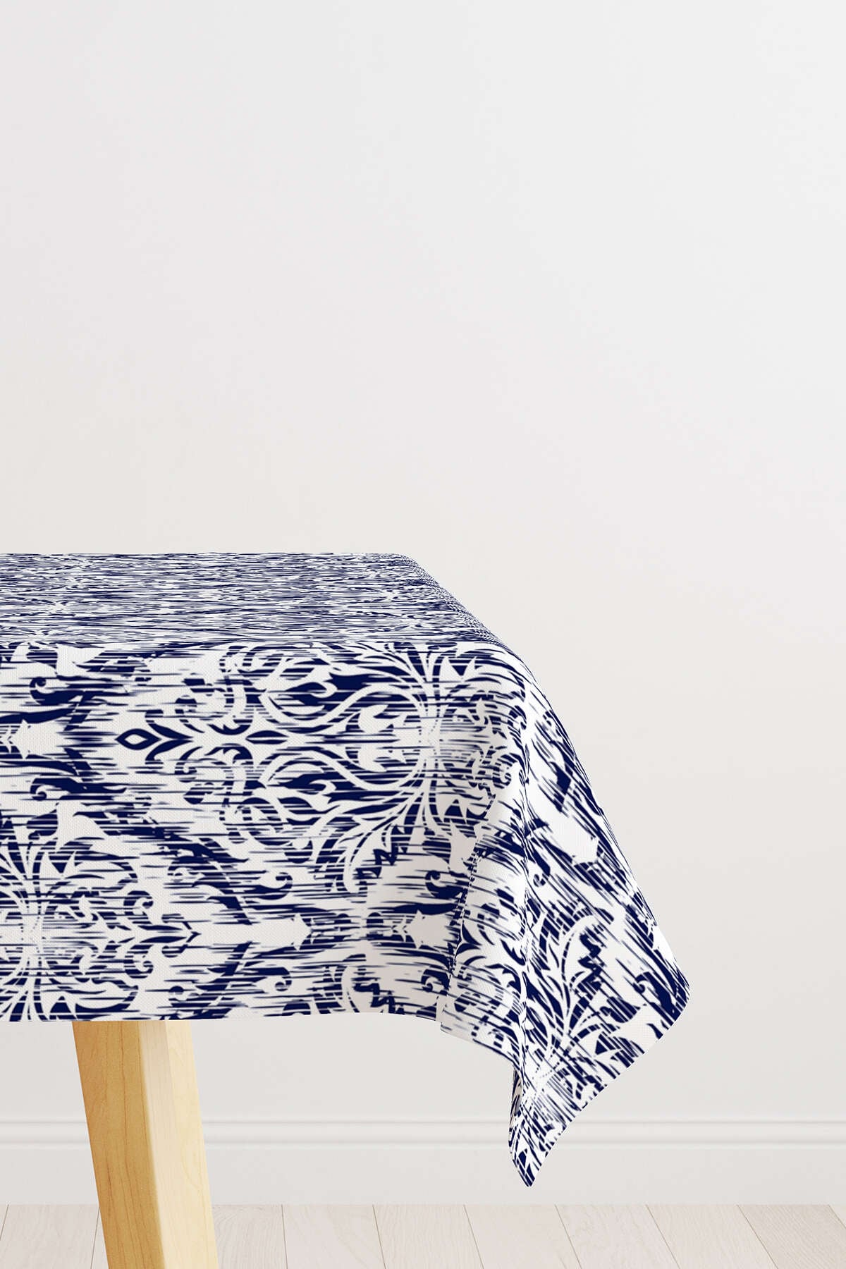 Lacivert Beyaz Damask Desenli Masaörtüsü CGH089-MS