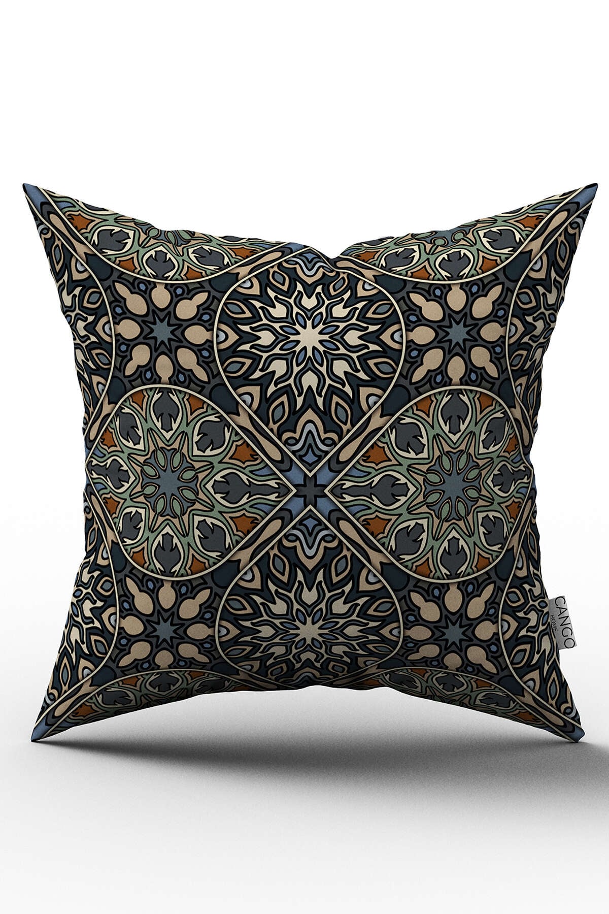 Lacivert Çok Renkli Retro Vintage Desenli Dijital Baskılı Kırlent Kılıfı  - OTYK284