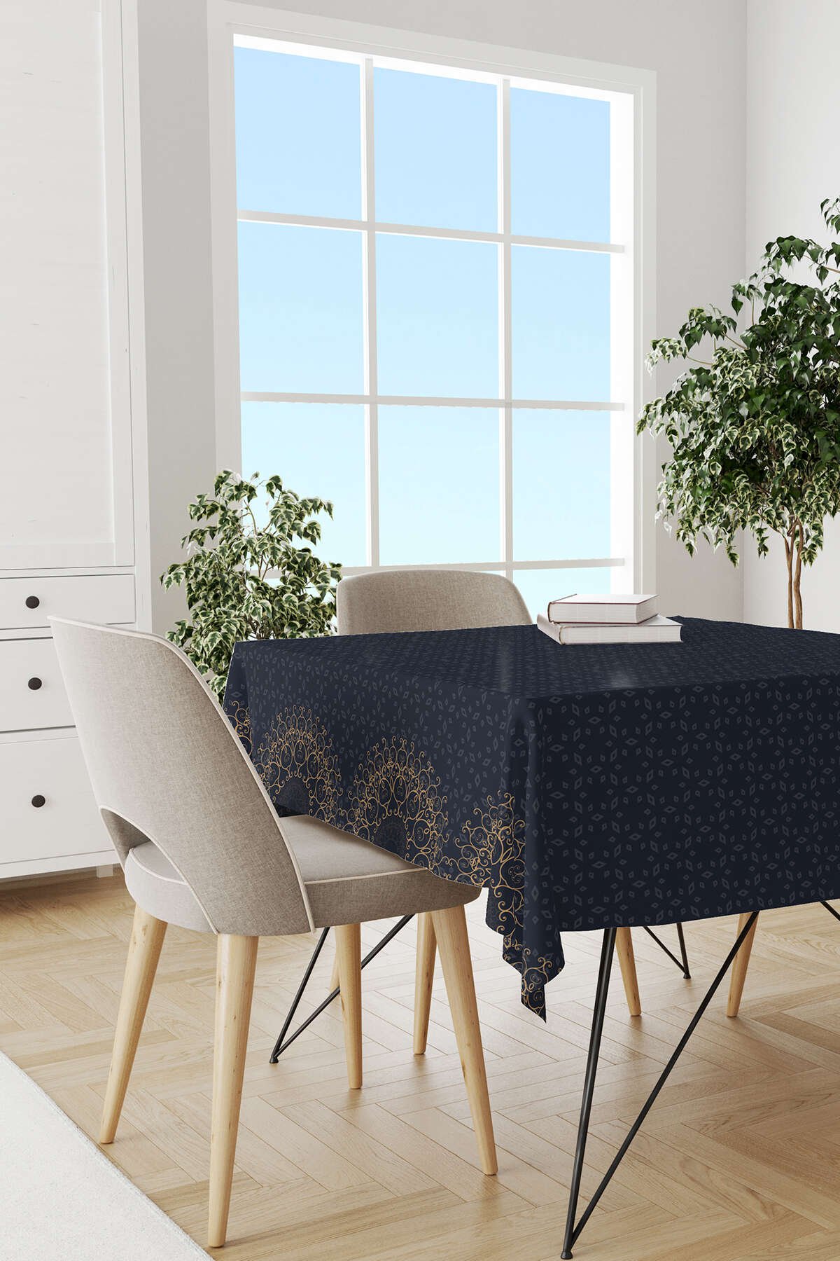 Lacivert Mavi Ramazan Temalı Motif Desenli Dijital Baskılı Masaörtüsü CGH1288-MS-2