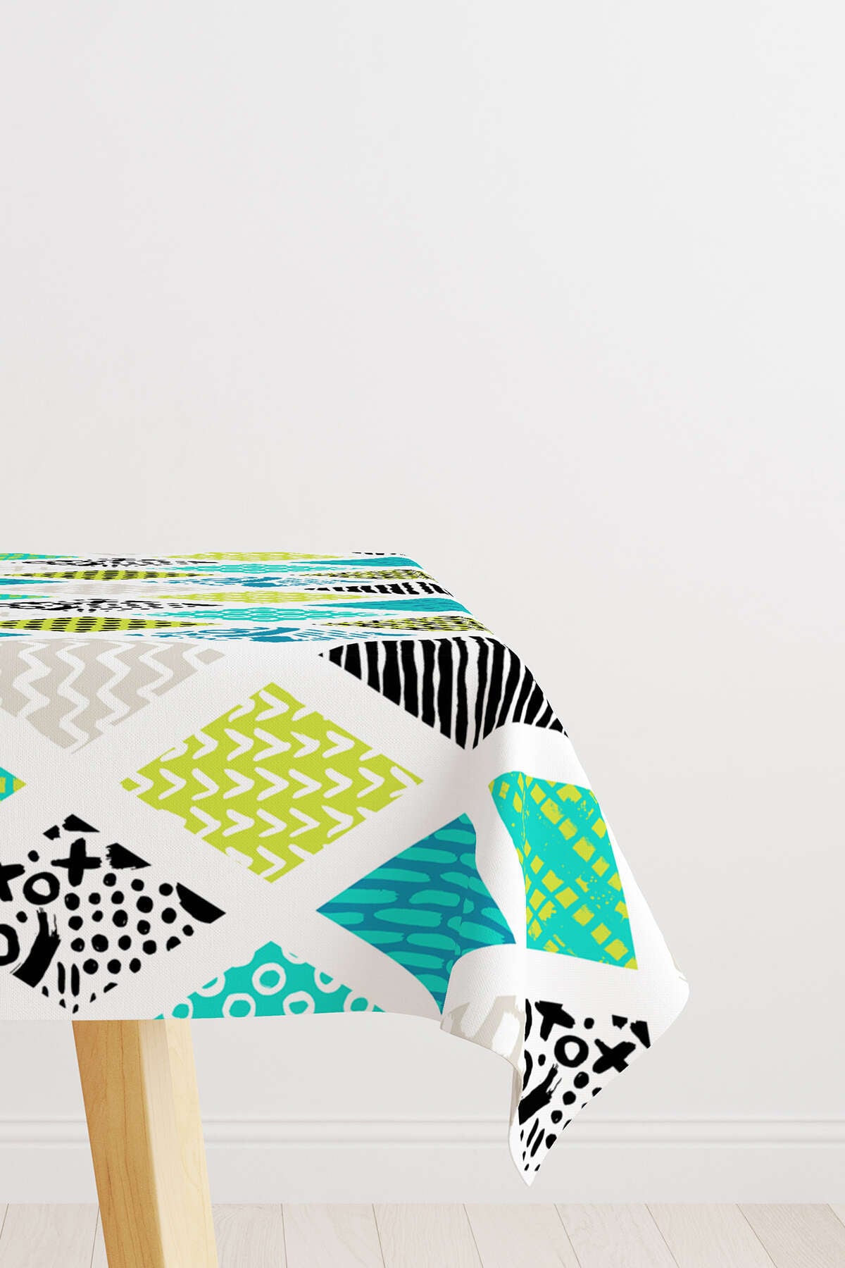 Mavi Yeşil Modern Geometrik Desenli Masaörtüsü CGH065-MS