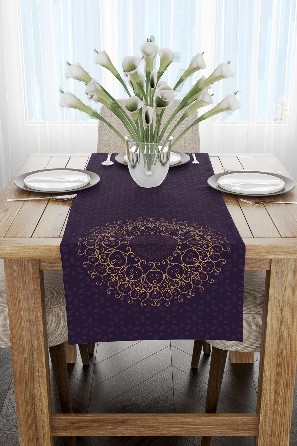 Mor Ramazan Temalı Motif Desenli Dijital Baskılı Runner CGH1287-RN