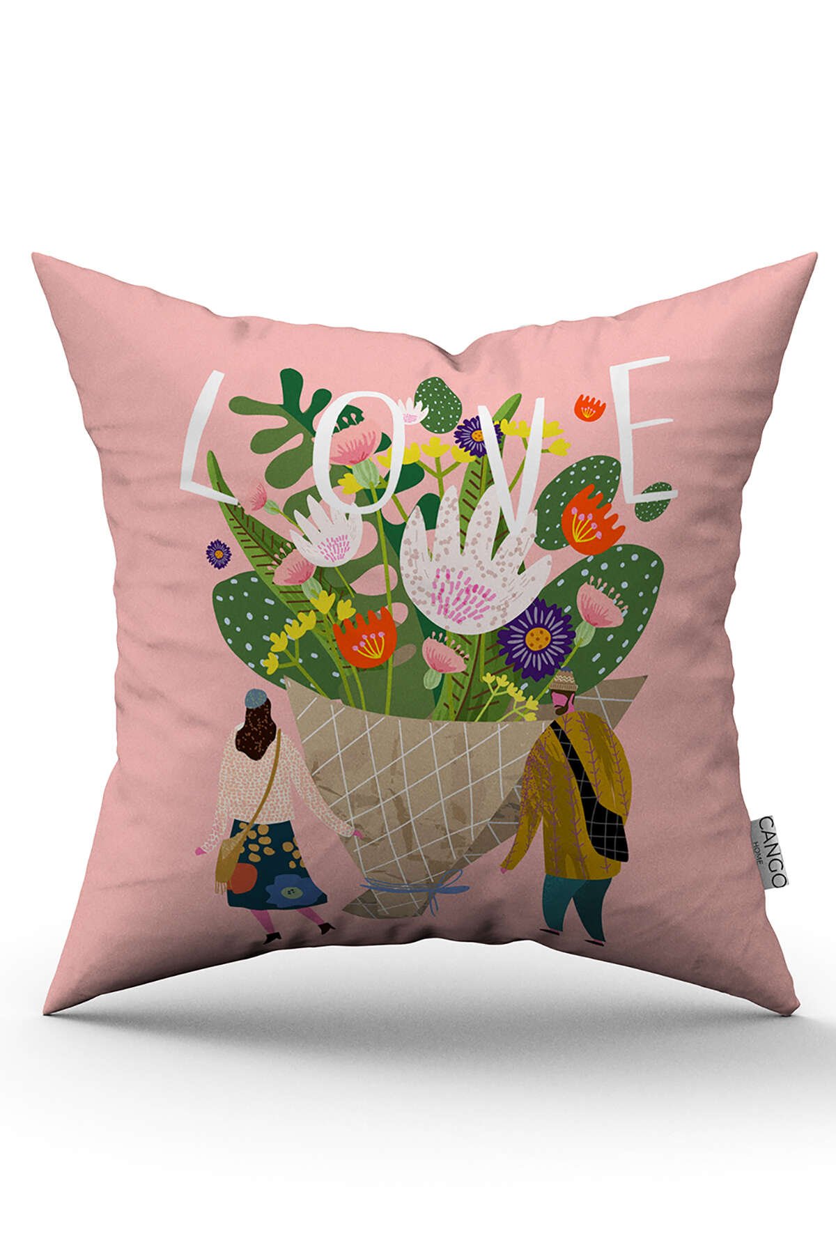 Pembe Beyaz Modern Sevgililer Günü Temalı Dijital Baskılı Kırlent Kılıfı CGH993