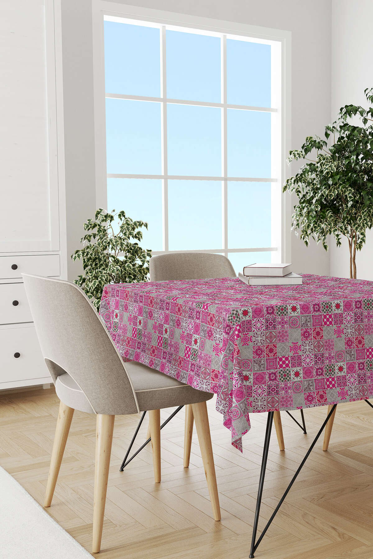 Pembe Gri Ramazan Temalı Dekoratif Desenli Dijital Baskılı Masaörtüsü CGH1327-MS