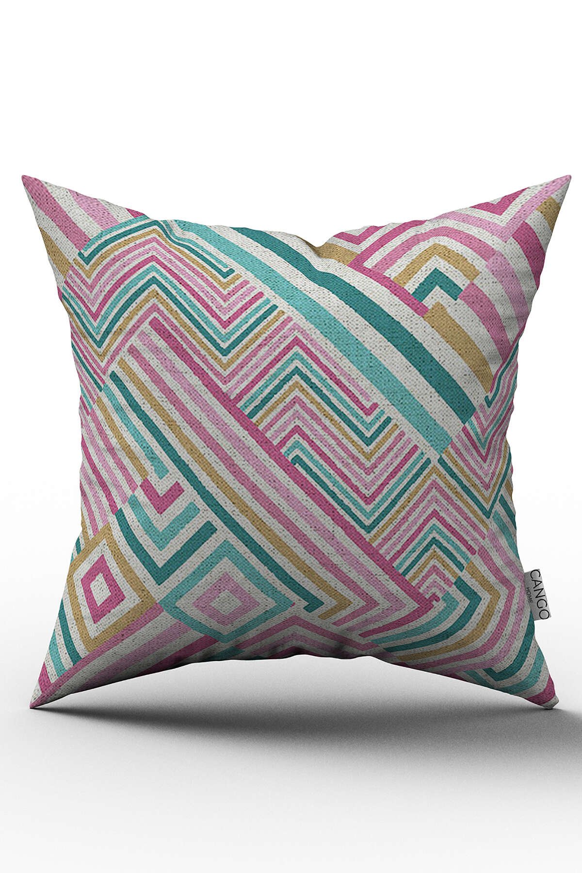 Pembe Mavi Geometrik Desenli Dijital Baskılı Modern Kırlent Kılıfı 426