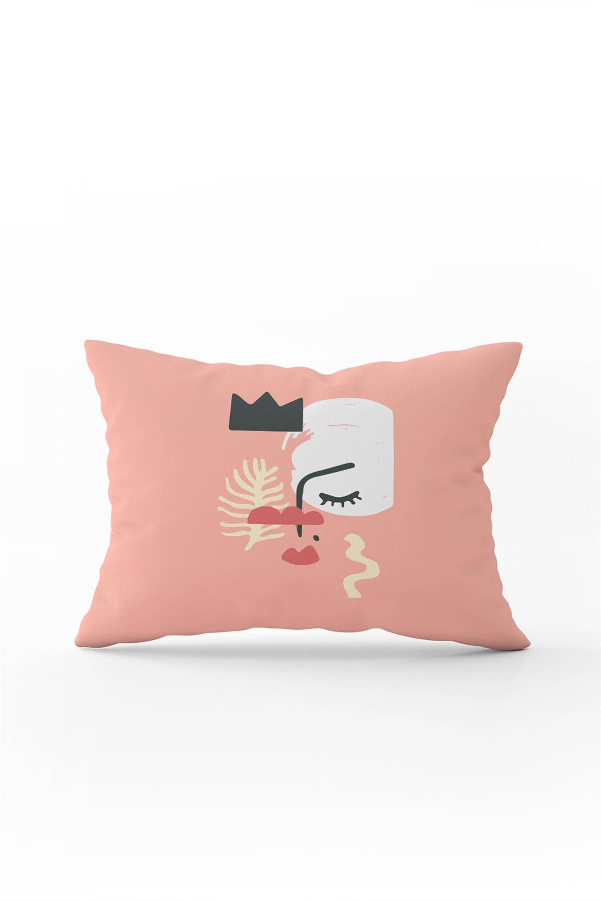 Pembe Modern Soyut Figür Desenli Dijital Baskılı Kırlent Yastık Kılıfı  CGH697-3550 Çift Tarafı Baskılı