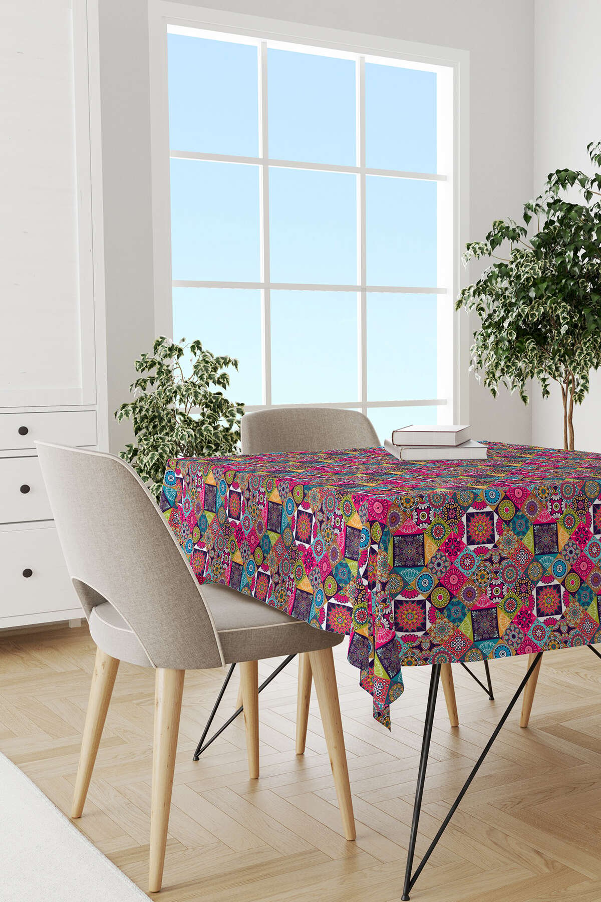 Pembe Mor Ramazan Temalı Motif Desenli Dijital Baskılı Masaörtüsü CGH1335-MS