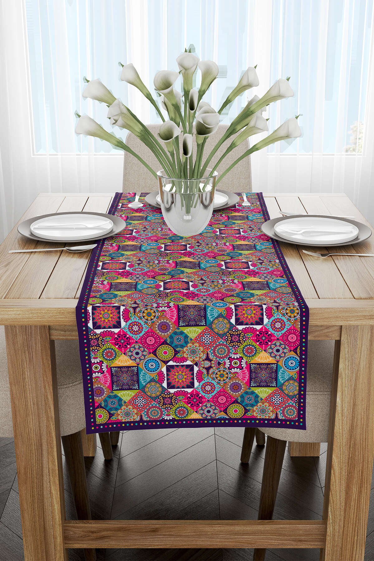 Pembe Mor Ramazan Temalı Motif Desenli Dijital Baskılı Runner CGH1335-RN