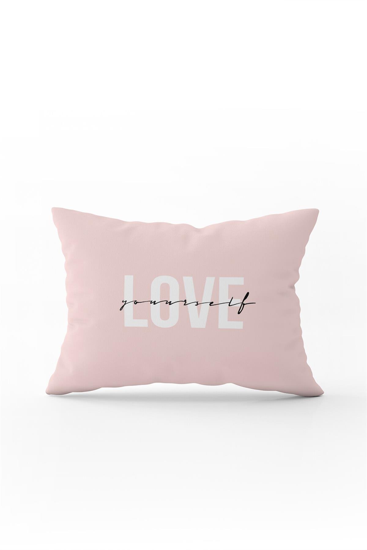 Pembe Siyah Modern Love Yourself Dijital Baskılı Kırlent Kılıfı - CGH335-3550 Çift Tarafı Baskılı