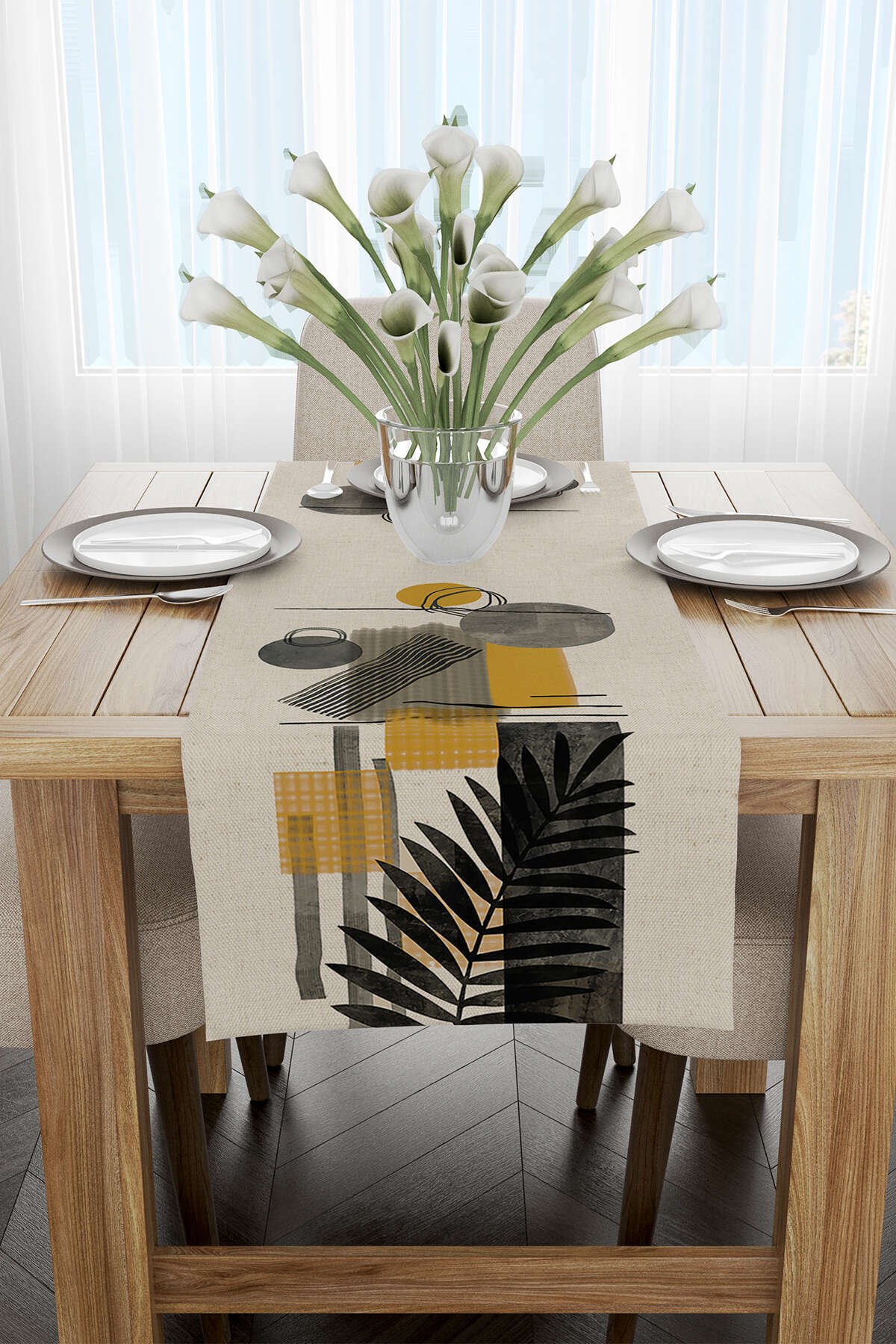 Sarı Krem Bohem Modern Desenli Dijital Baskılı Runner CGH936-RN