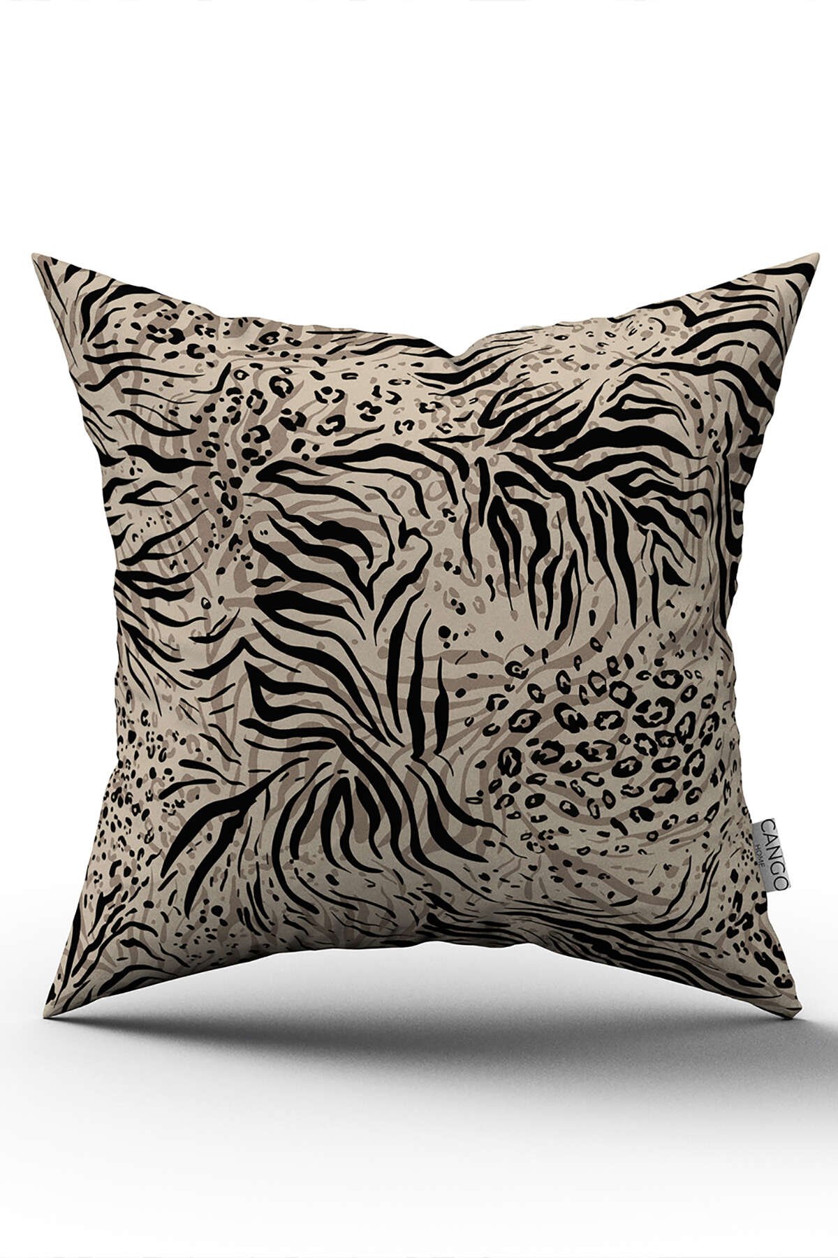 Siyah Bej Leopar Zebra Desenli Dijital Baskı Kırlent Yastık Kılıfı - CGH384