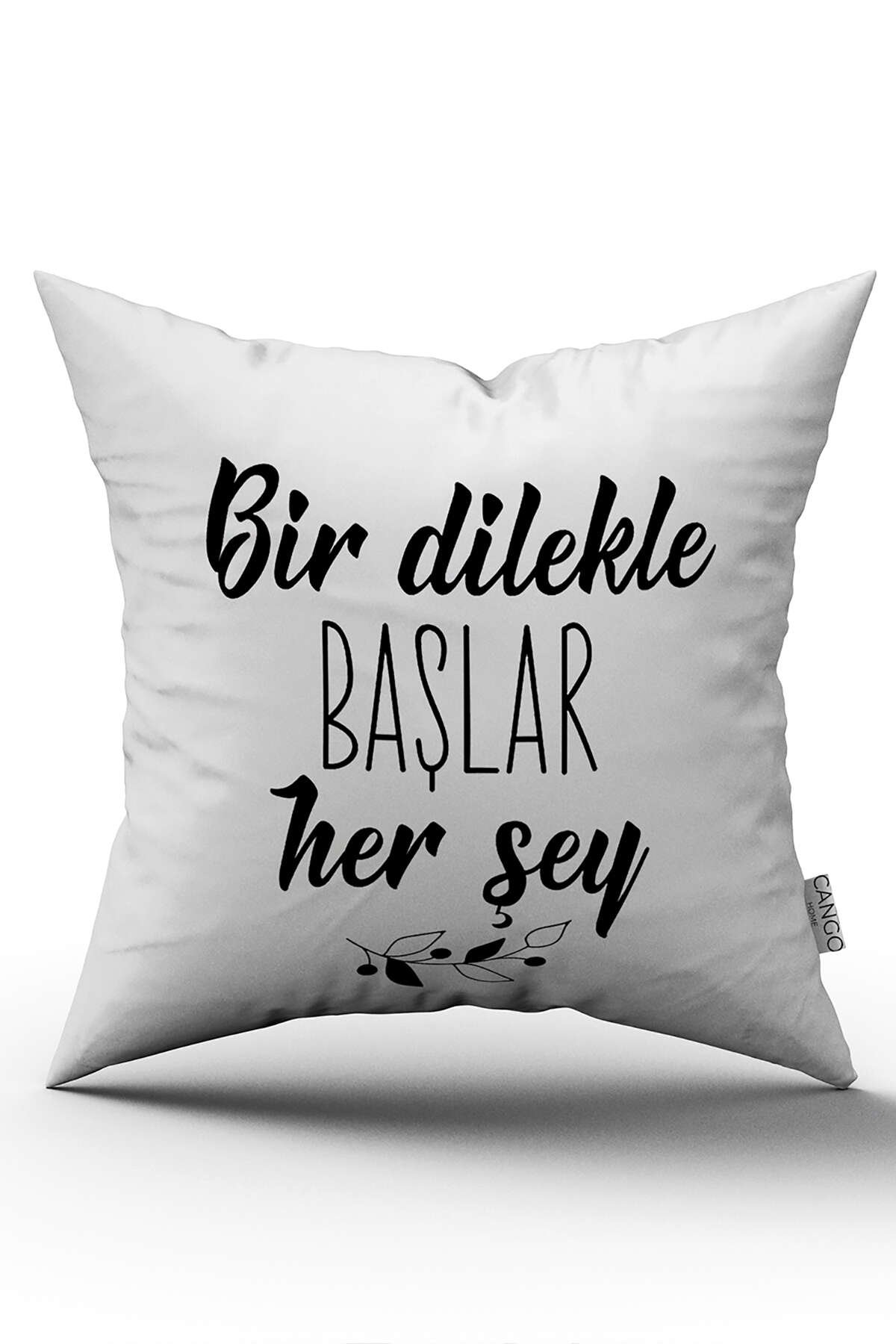 Siyah Beyaz Bir Dilekle Başlar Herşey Yazılı Modern Dijital Baskı Kırlent Yastık Kılıfı - CGH400