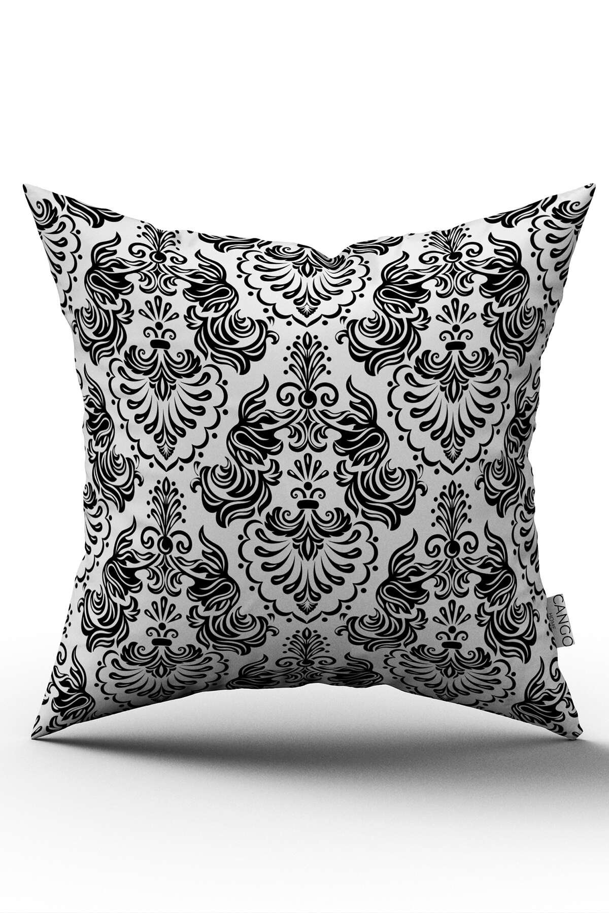 Siyah Beyaz Etnik Damask Desenli Kırlent Yastık Kılıfı - CGH343