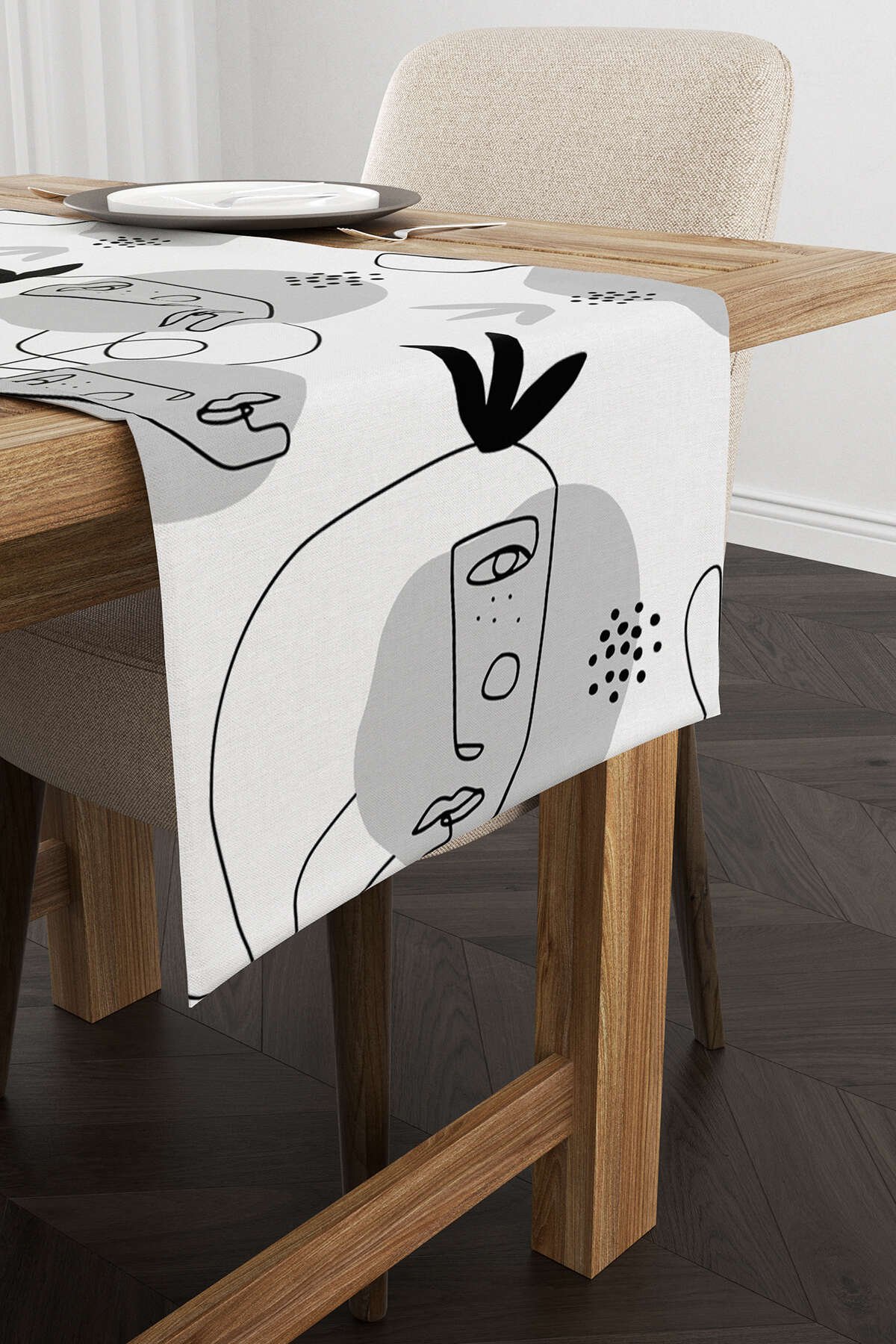 Siyah Gri Modern Figür Desenli Runner - CGH246-RN