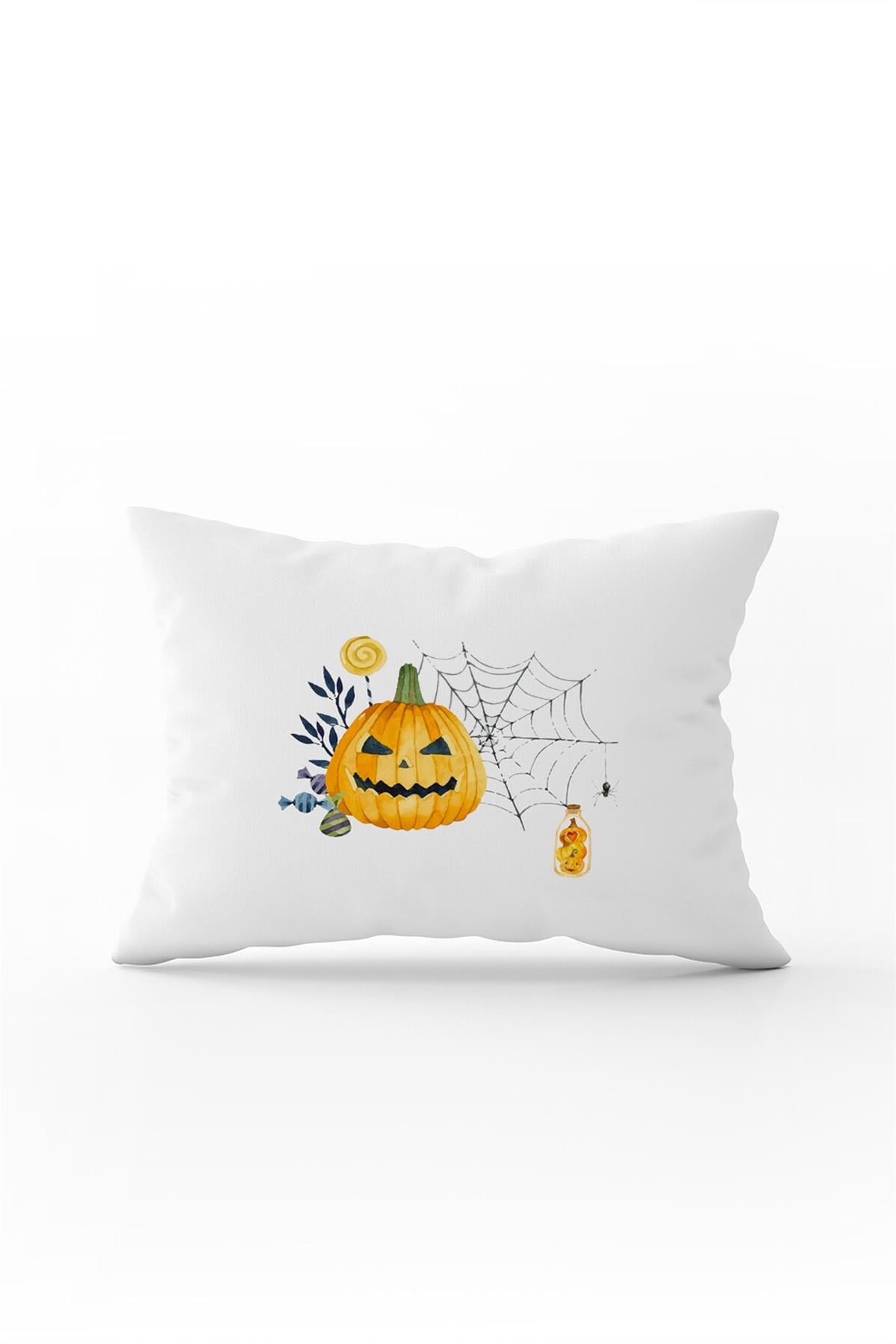 Turuncu Halloween Balkabağı Desenli Dijital Baskılı Kırlent Kılıfı CGH741-3550 Çift Tarafı Baskılı