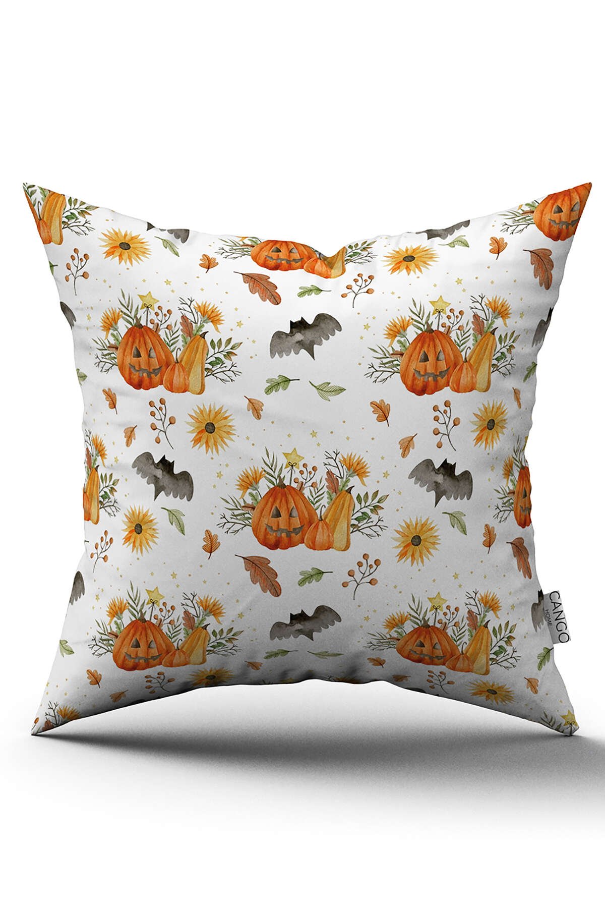 Turuncu Halloween Balkabağı Desenli Dijital Baskılı Kırlent Kılıfı CGH750