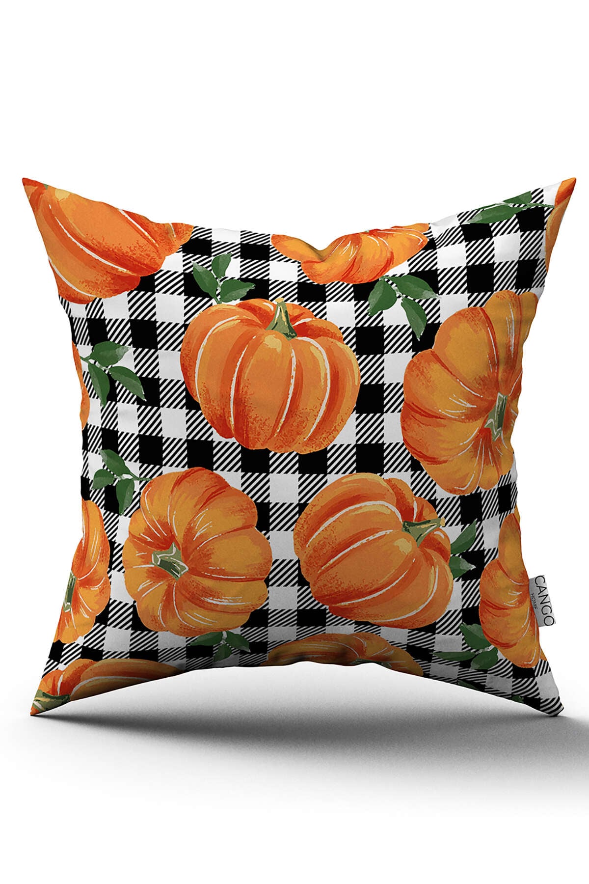 Turuncu Halloween Balkabağı Desenli Dijital Baskılı Kırlent Kılıfı CGH751