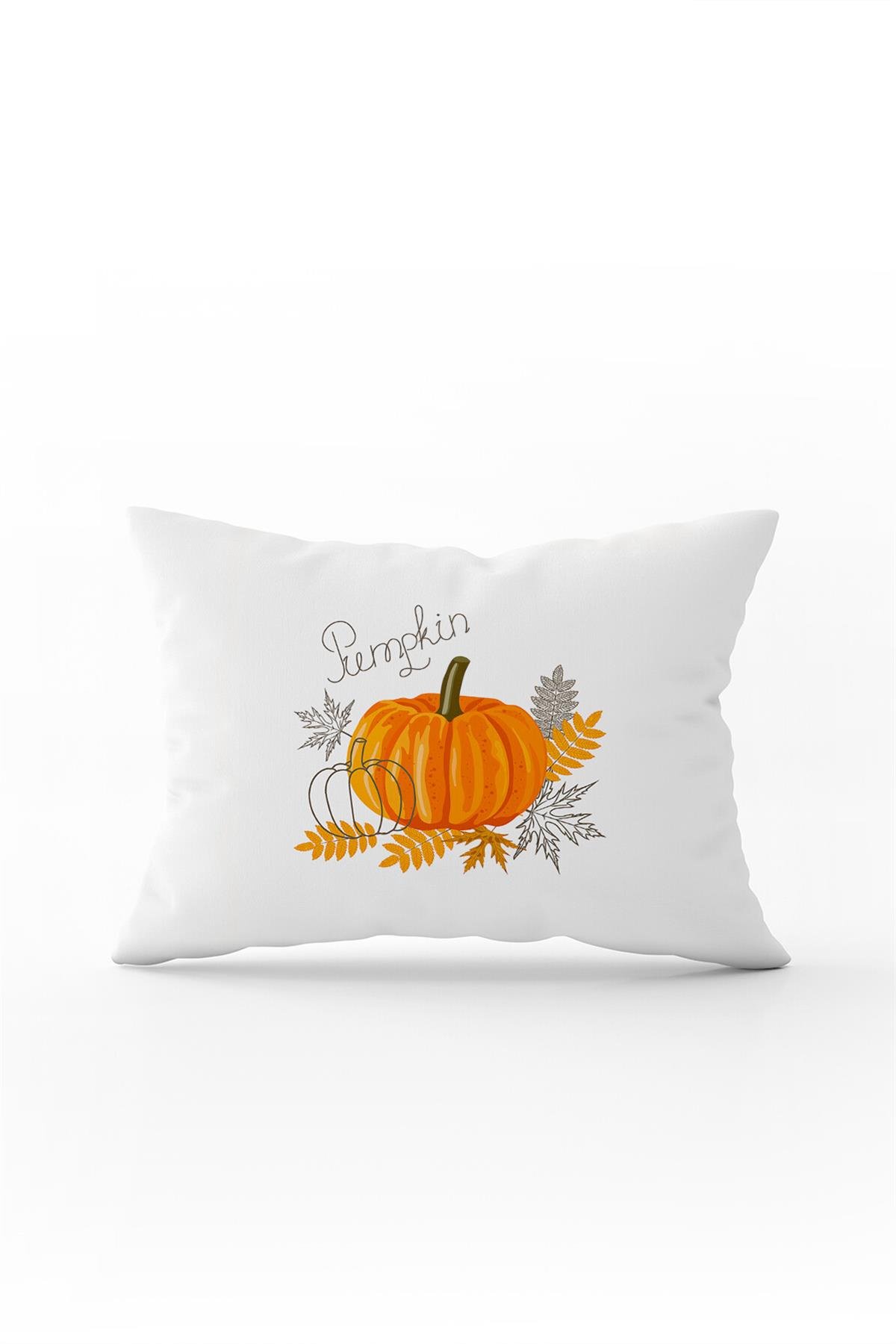 Turuncu Halloween Balkabağı Desenli Dijital Baskılı Kırlent Kılıfı CGH756-3550 Çift Tarafı Baskılı