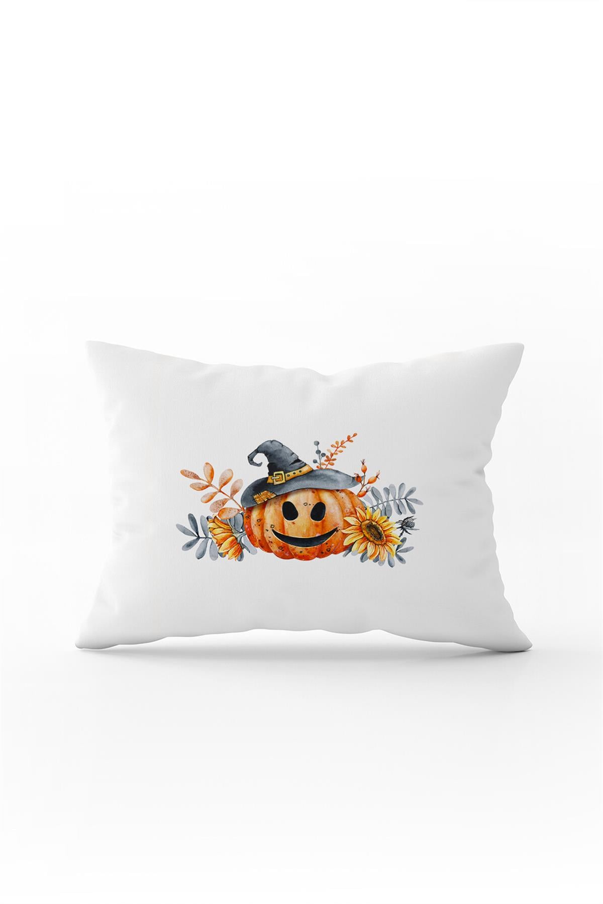 Turuncu Halloween Balkabağı Desenli Dijital Baskılı Kırlent Kılıfı CGH757-3550 Çift Tarafı Baskılı