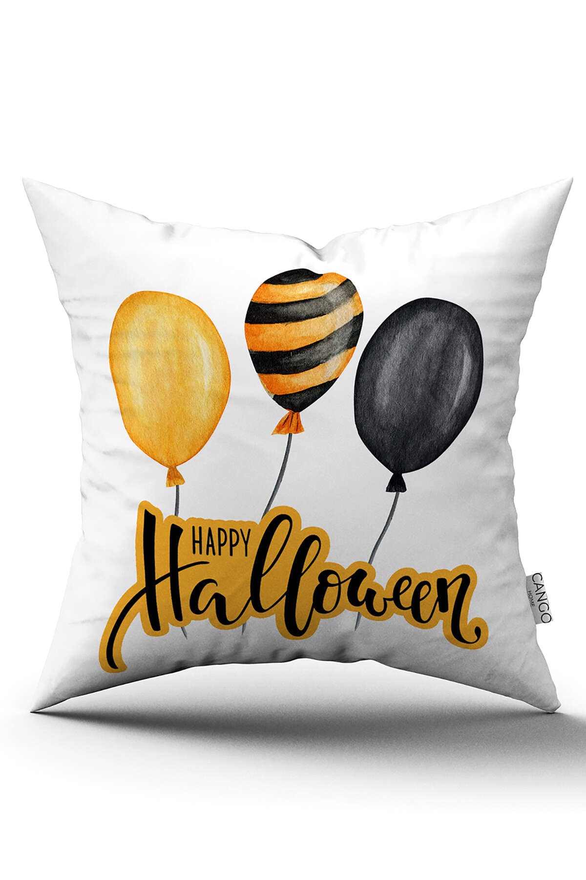 Turuncu Halloween Balkabağı Desenli Dijital Baskılı Kırlent Kılıfı CGH745