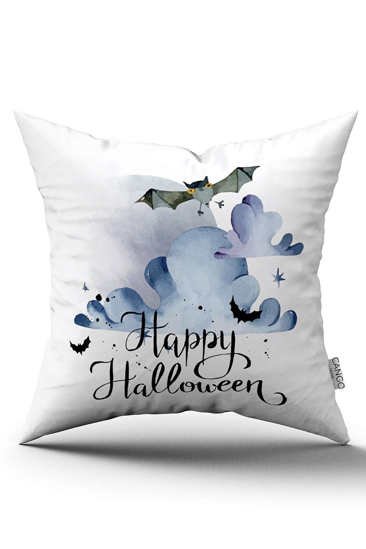 Turuncu Halloween Balkabağı Desenli Dijital Baskılı Kırlent Kılıfı CGH742