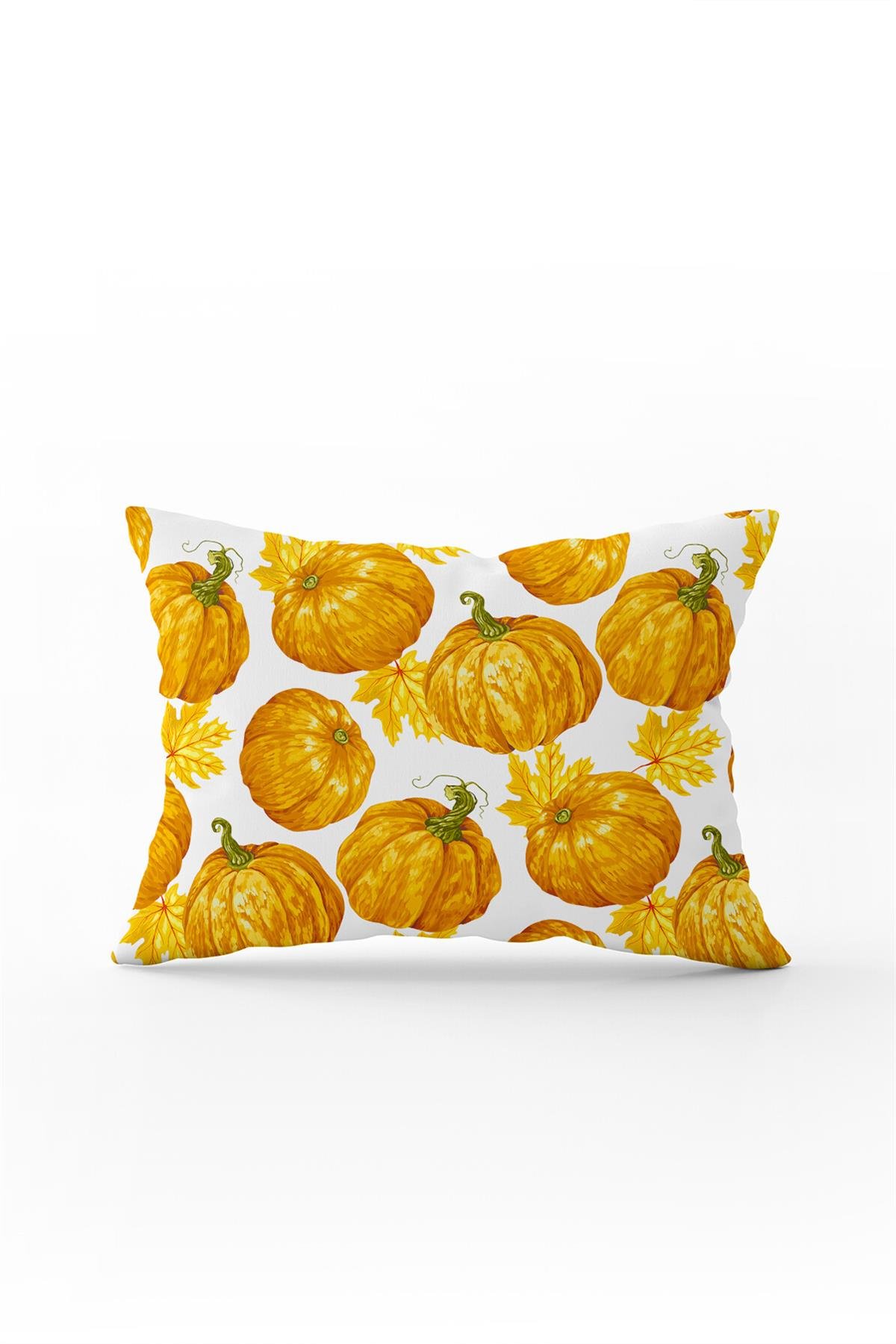 Turuncu Halloween Balkabağı Desenli Dijital Baskılı Kırlent Kılıfı CGH762-3550 Çift Tarafı Baskılı