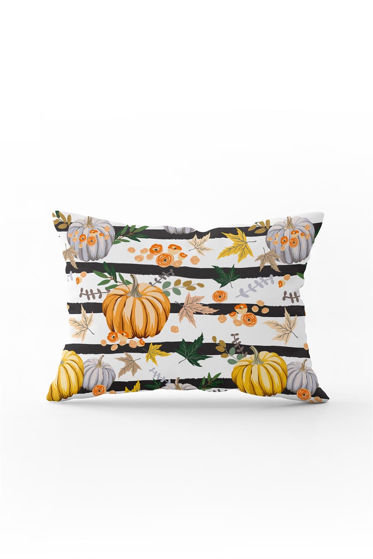 Turuncu Halloween Balkabağı Desenli Dijital Baskılı Kırlent Kılıfı CGH766-3550 Çift Tarafı Baskılı