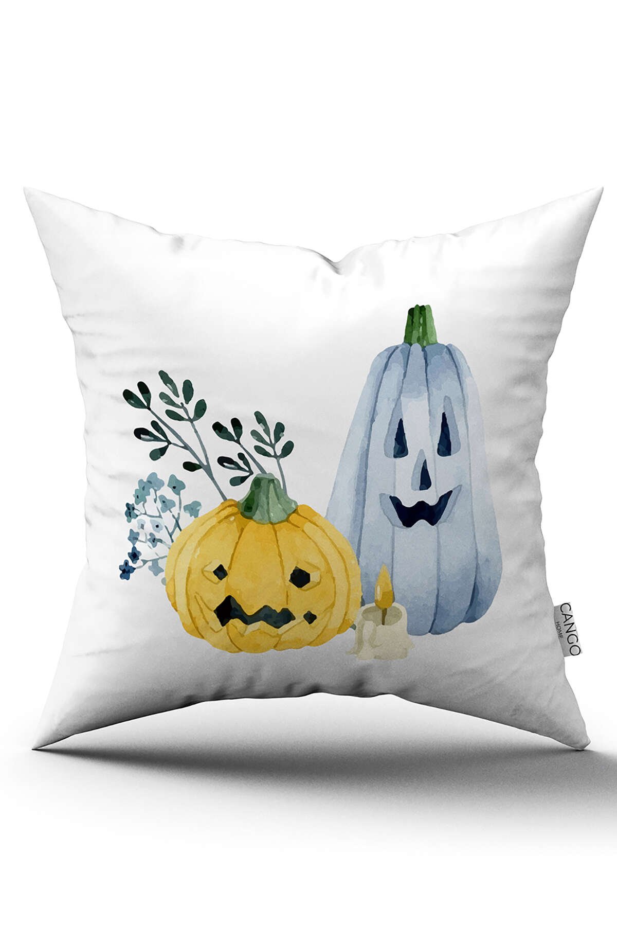 Turuncu Halloween Balkabağı Desenli Dijital Baskılı Kırlent Kılıfı CGH744