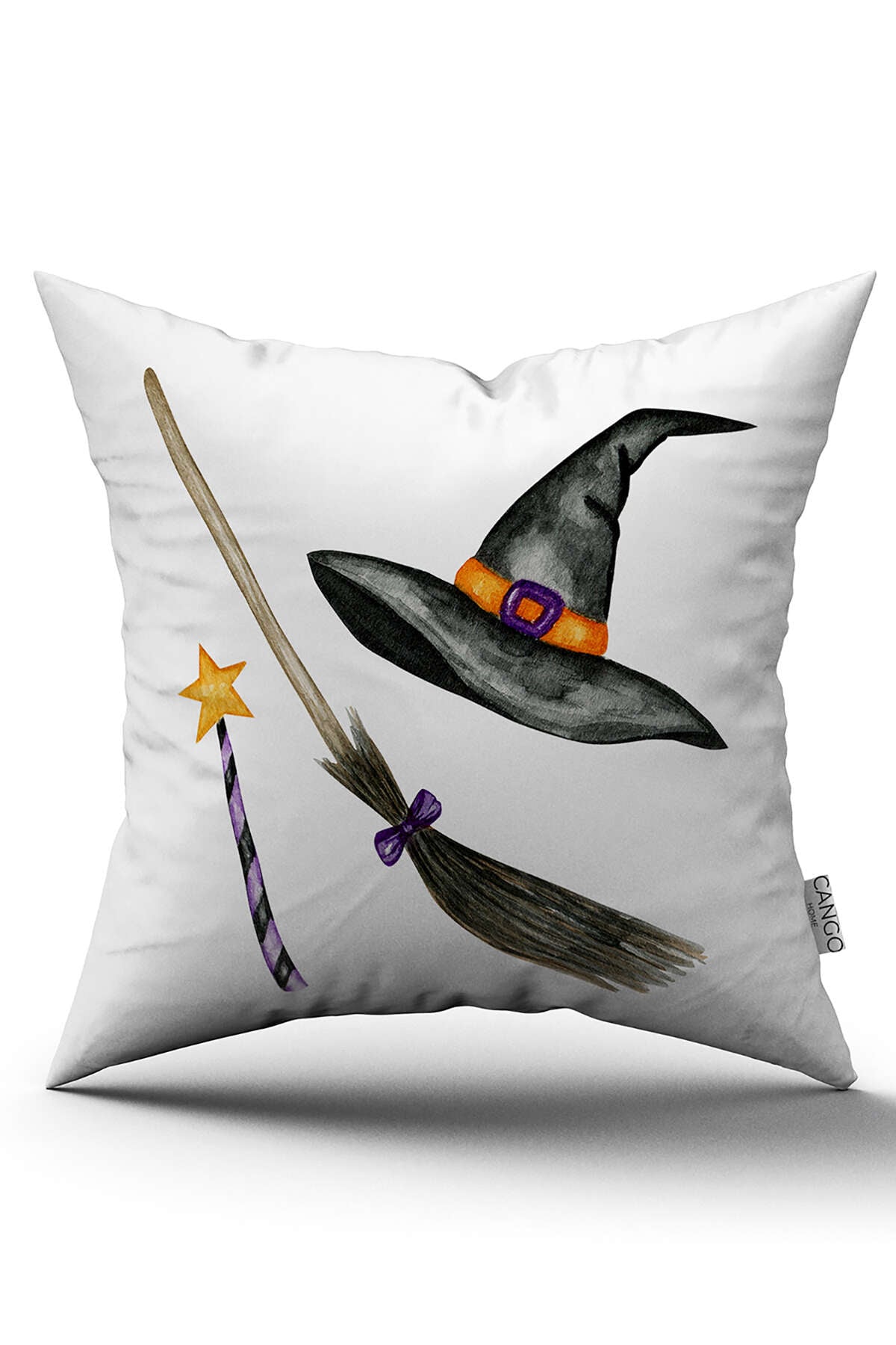 Turuncu Halloween Balkabağı Desenli Dijital Baskılı Kırlent Kılıfı CGH748