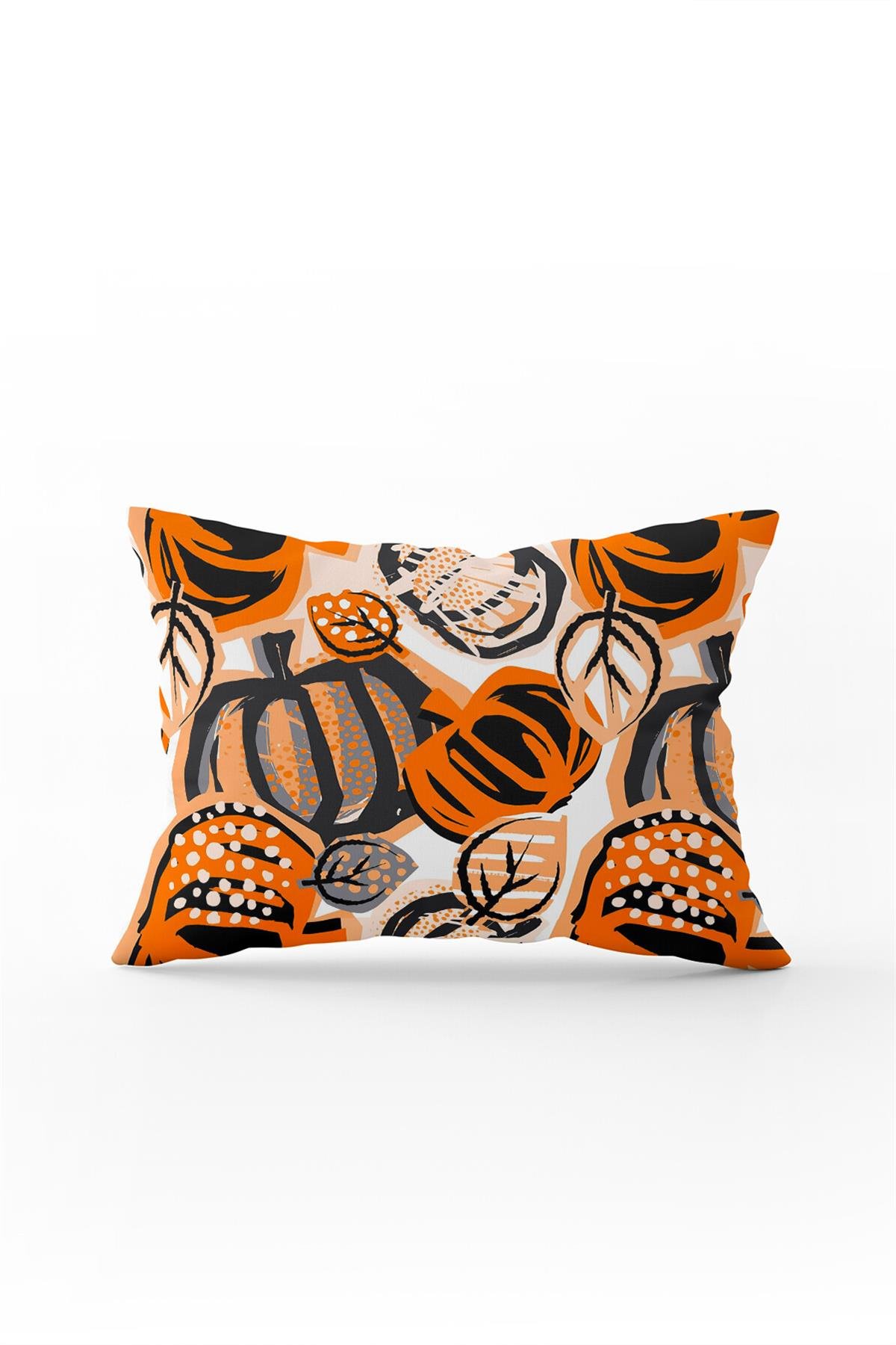 Turuncu Halloween Balkabağı Desenli Dijital Baskılı Kırlent Kılıfı CGH755-3550 Çift Tarafı Baskılı