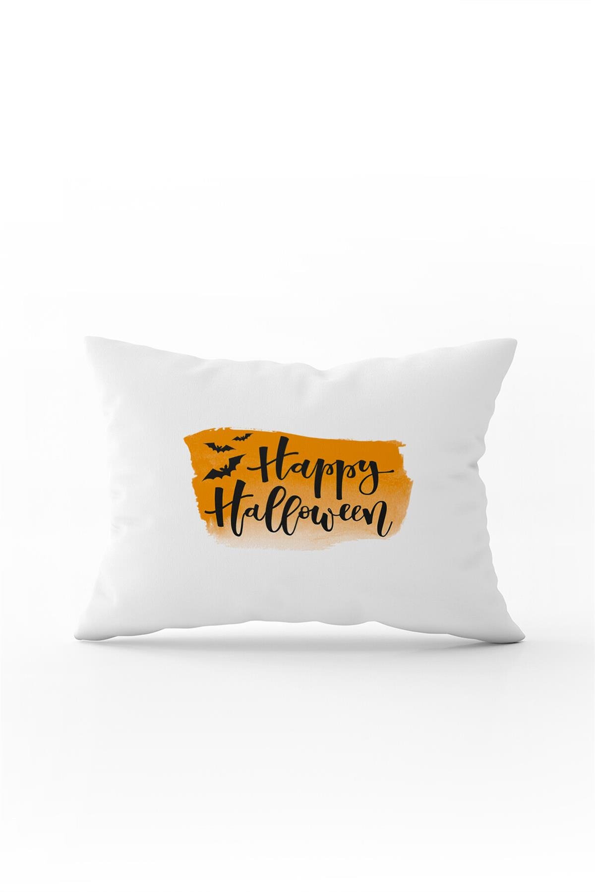 Turuncu Halloween Balkabağı Desenli Dijital Baskılı Kırlent Kılıfı CGH763-3550 Çift Tarafı Baskılı