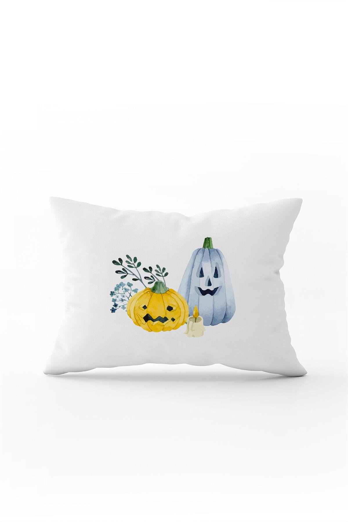 Turuncu Halloween Balkabağı Desenli Dijital Baskılı Kırlent Kılıfı CGH744-3550 Çift Tarafı Baskılı