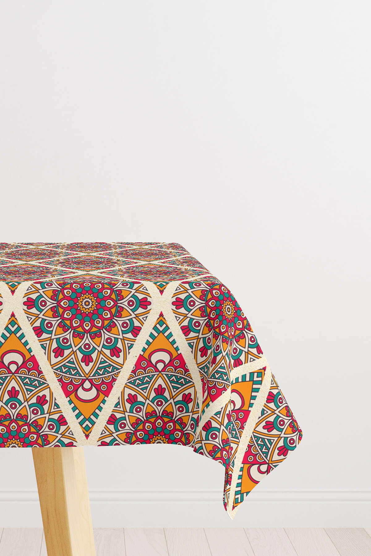 Turuncu Pembe Ramazan Temalı Mandala Desenli Dijital Baskılı Masaörtüsü CGH1343-MS