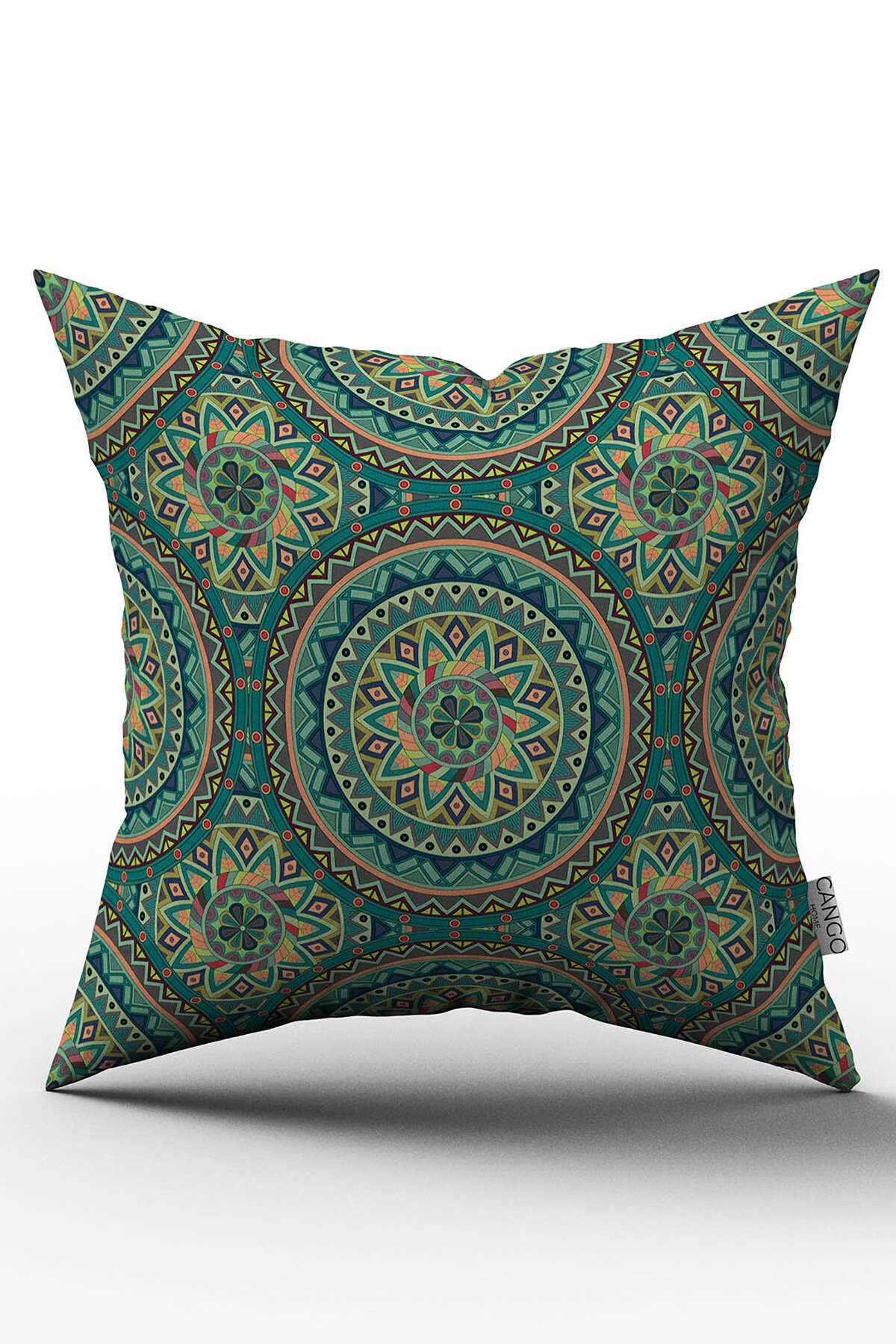 Yeşil Sarı Retro Vintage Desenli Dijital Baskılı Kırlent Kılıfı  - OTYK049