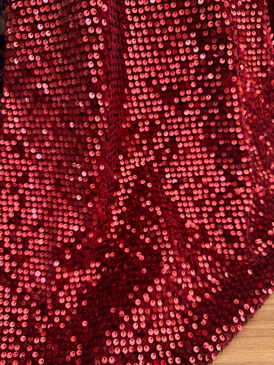 Bordo Pullu Kadife Kumaş