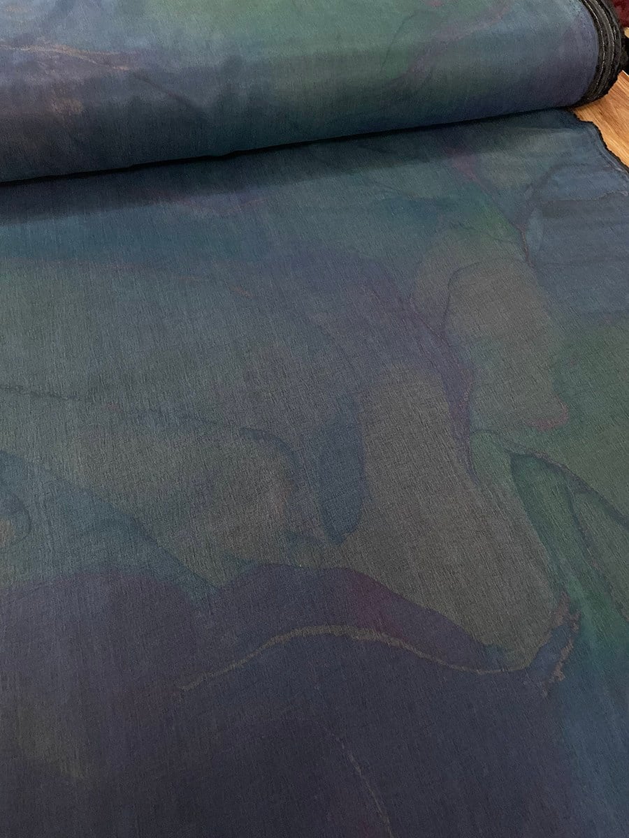 Mavi Çizgi Batik Desen İpek Kupra