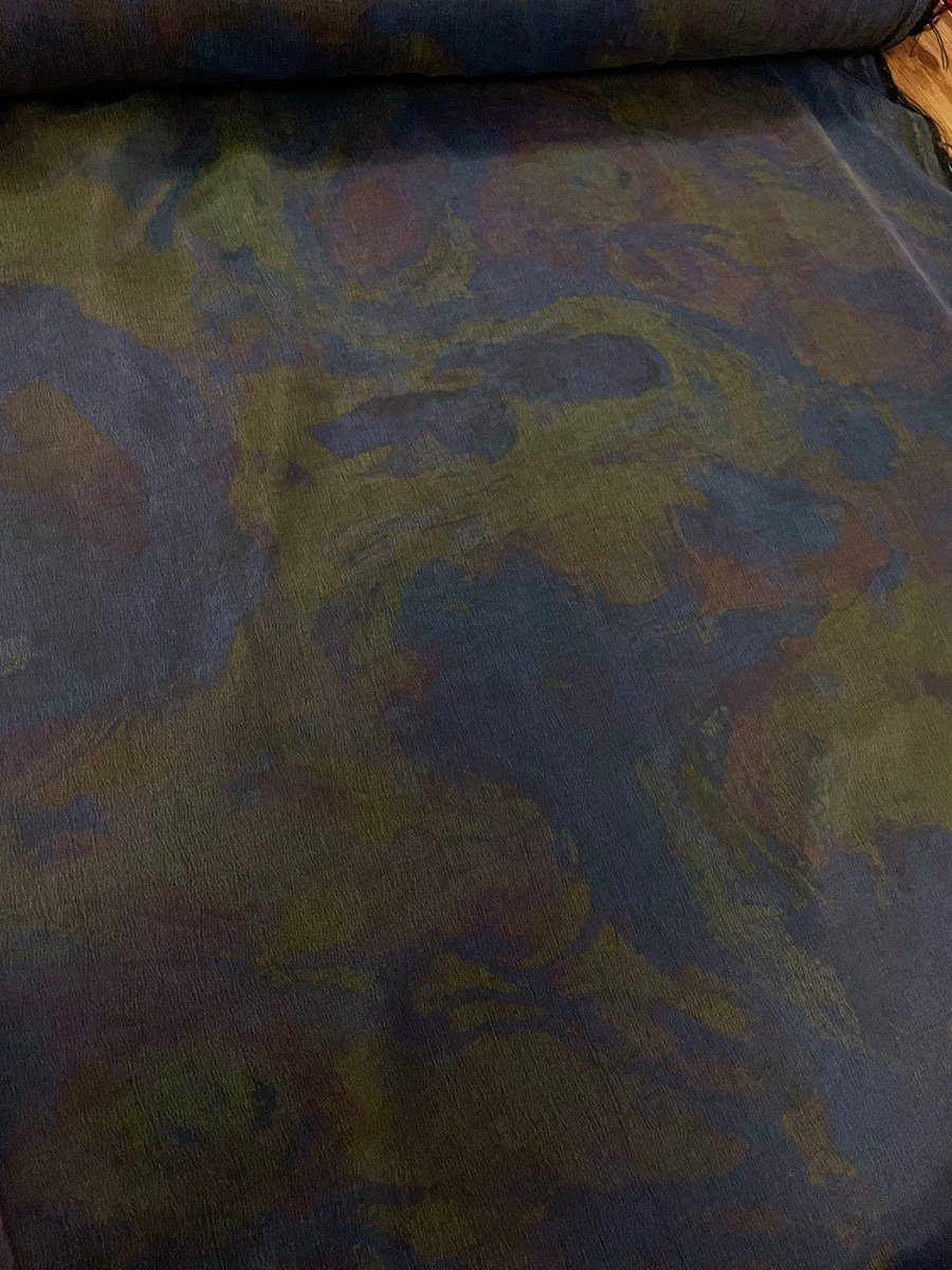 Mavili Batik Desen İpek Kupra