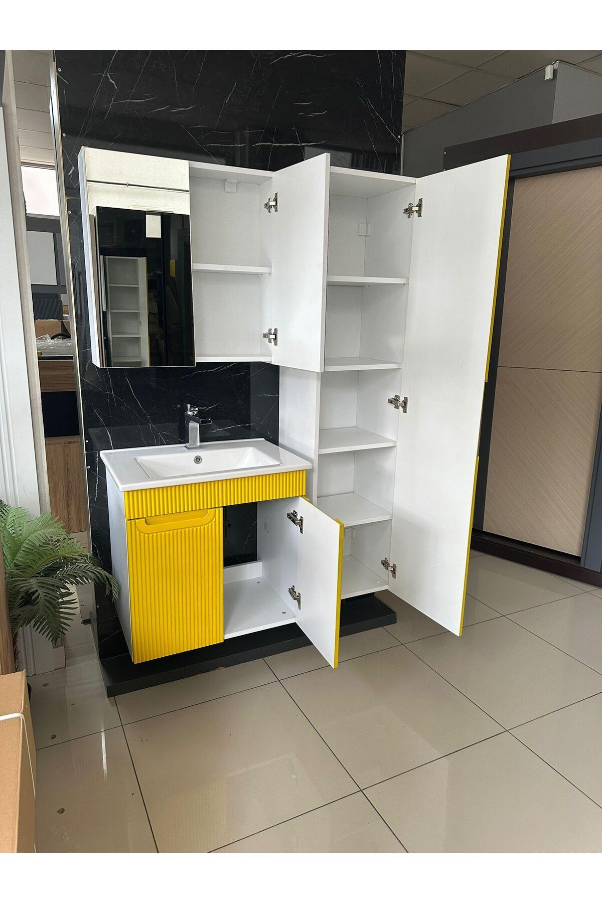 65 cm LAKE BANYO DOLABI AYNALI VE BOY DOLAPLI CNC İŞLEMELİ