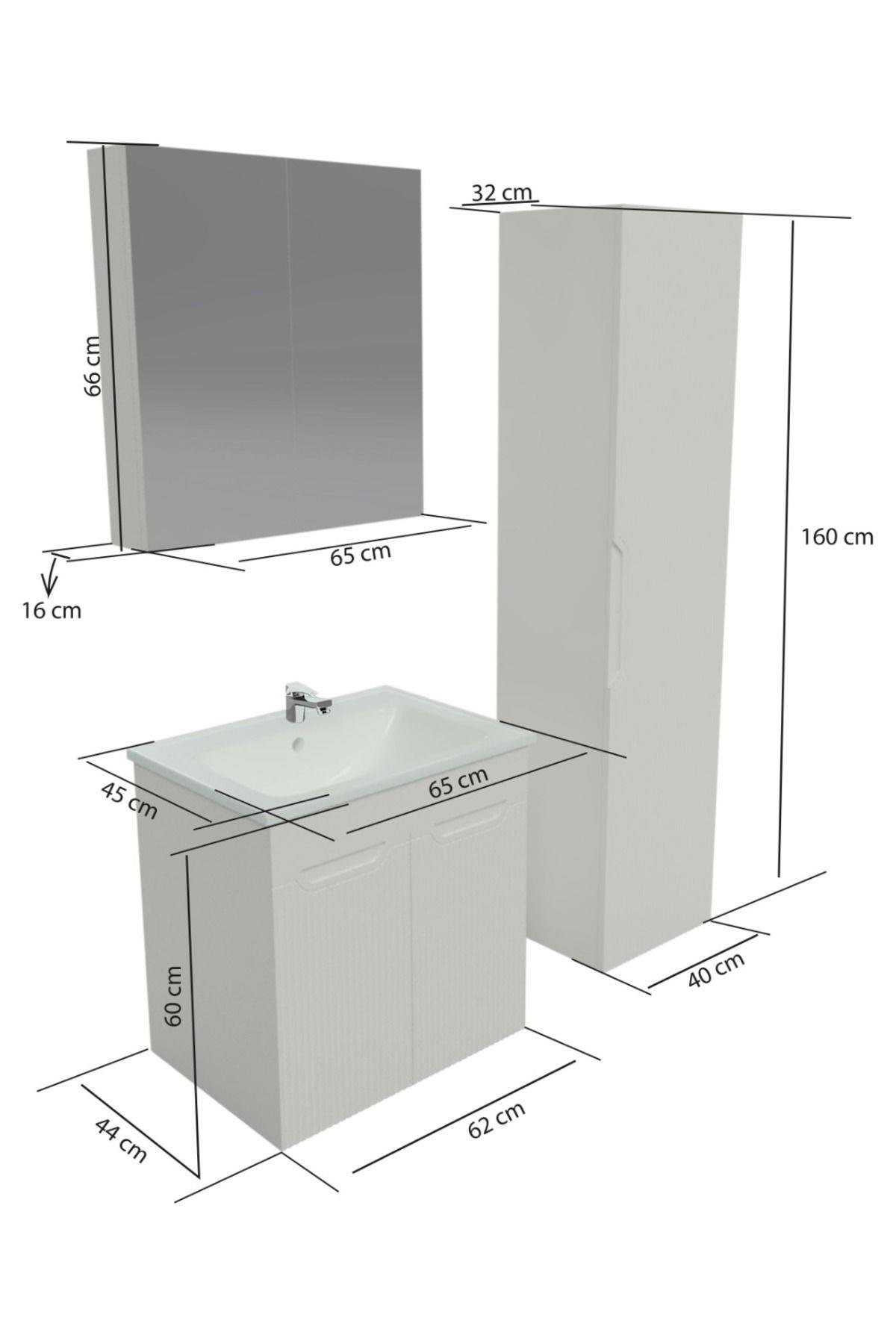 65 cm LAKE BANYO DOLABI AYNALI VE BOY DOLAPLI CNC İŞLEMELİ