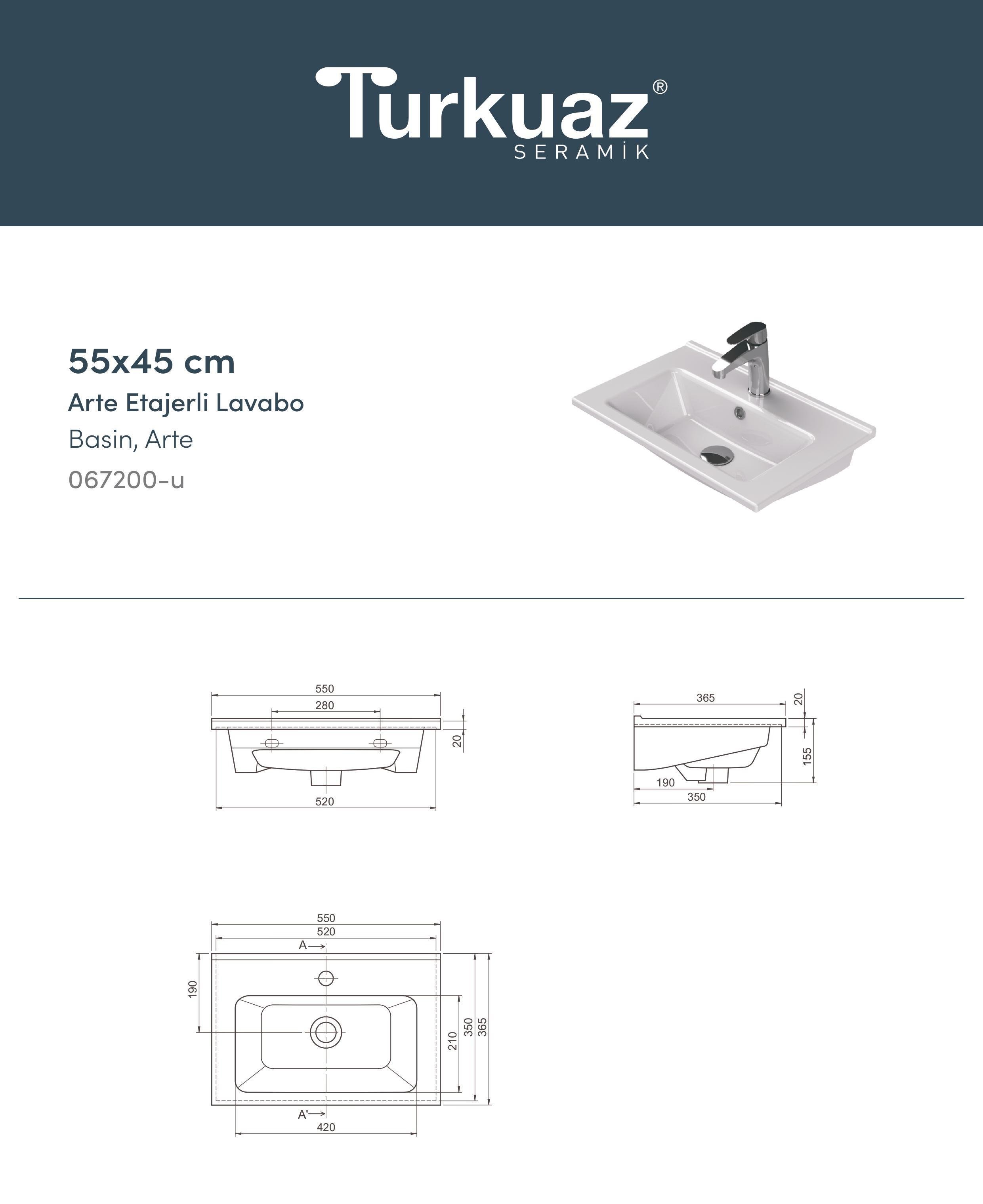 Banyo Dolabı, Ayna Ve Lavabo Seti, 55 Cm, Soft Su Yeşili