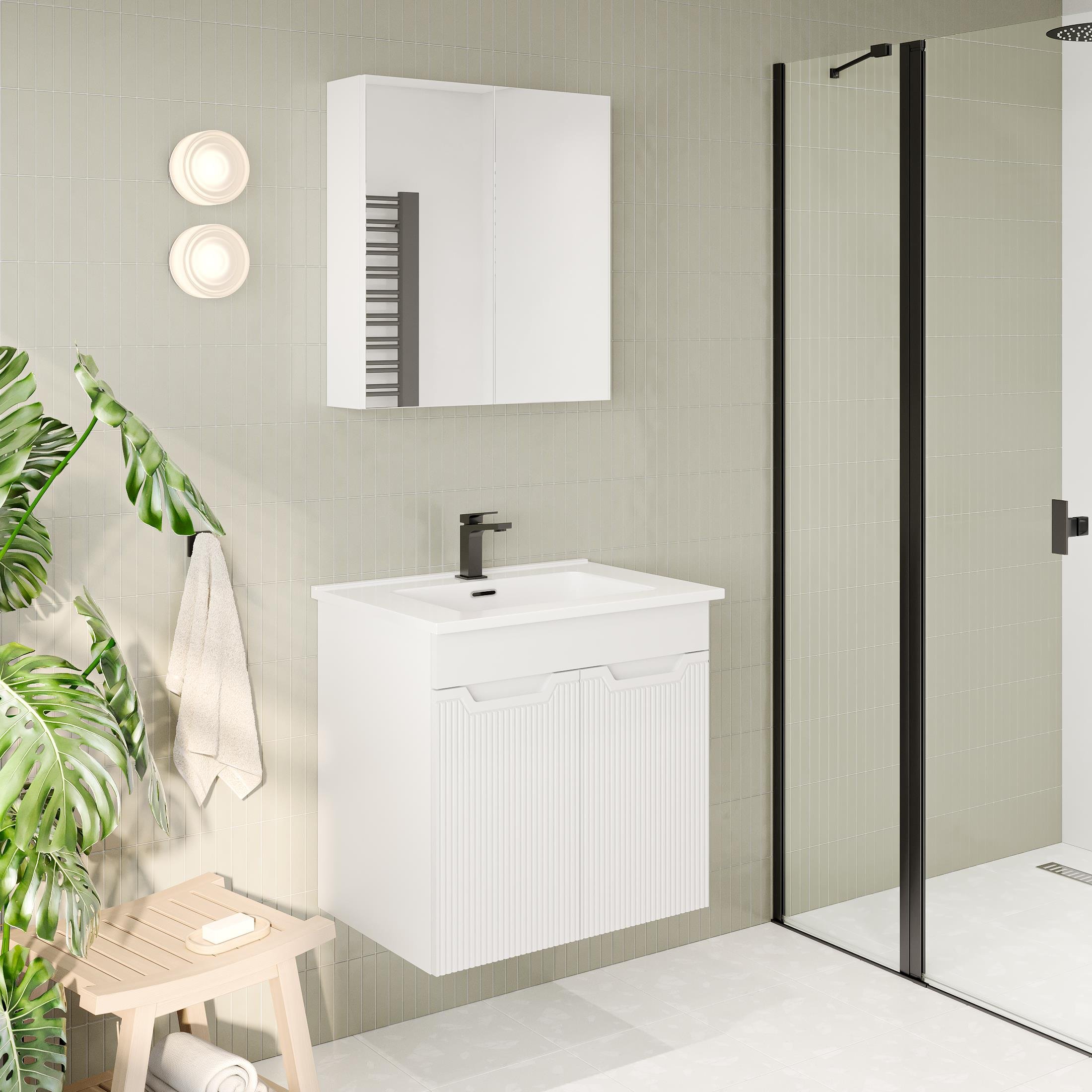 Banyo Dolabı, Ayna Ve Lavabo Seti, 65 Cm, Beyaz