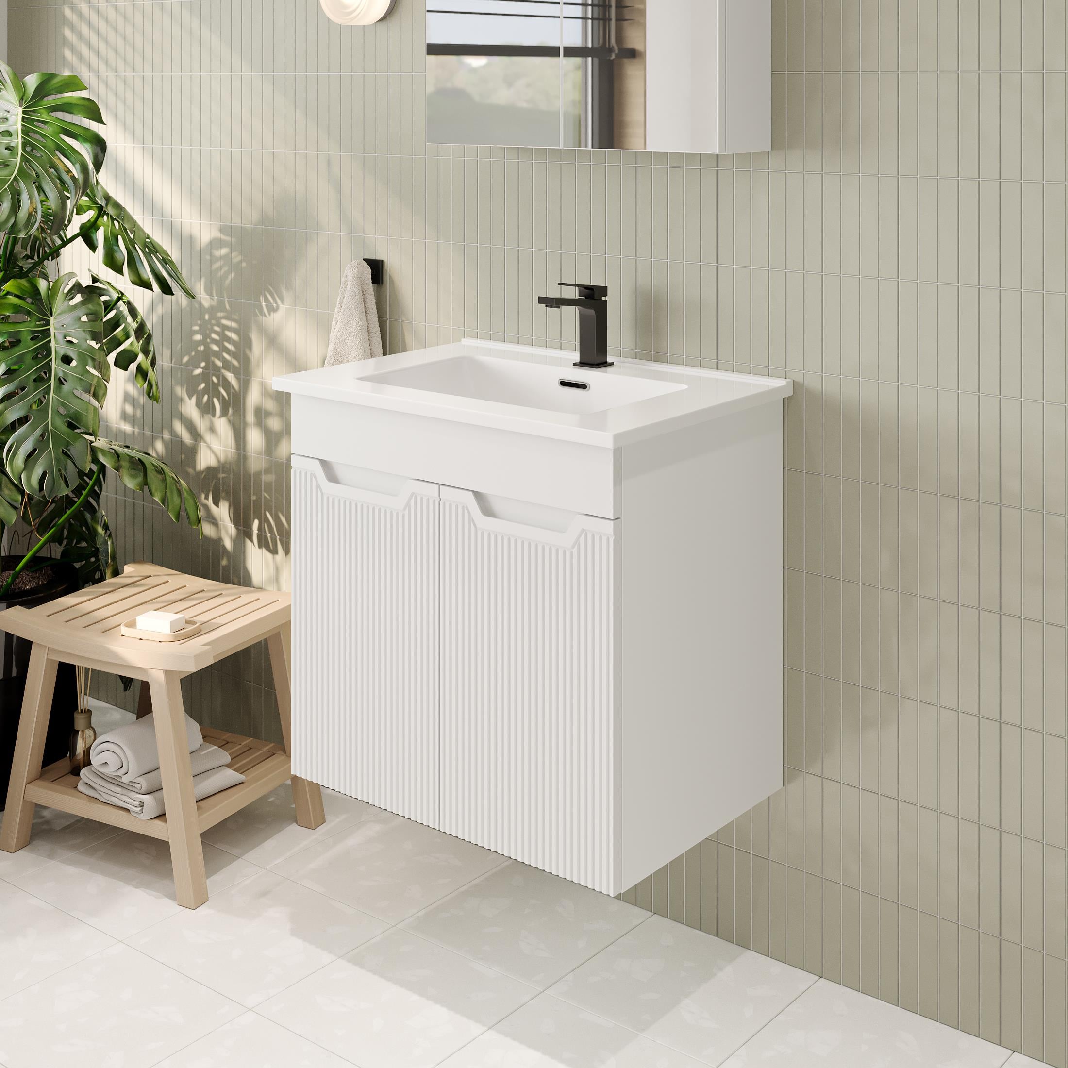 Banyo Dolabı, Ayna Ve Lavabo Seti, 65 Cm, Beyaz