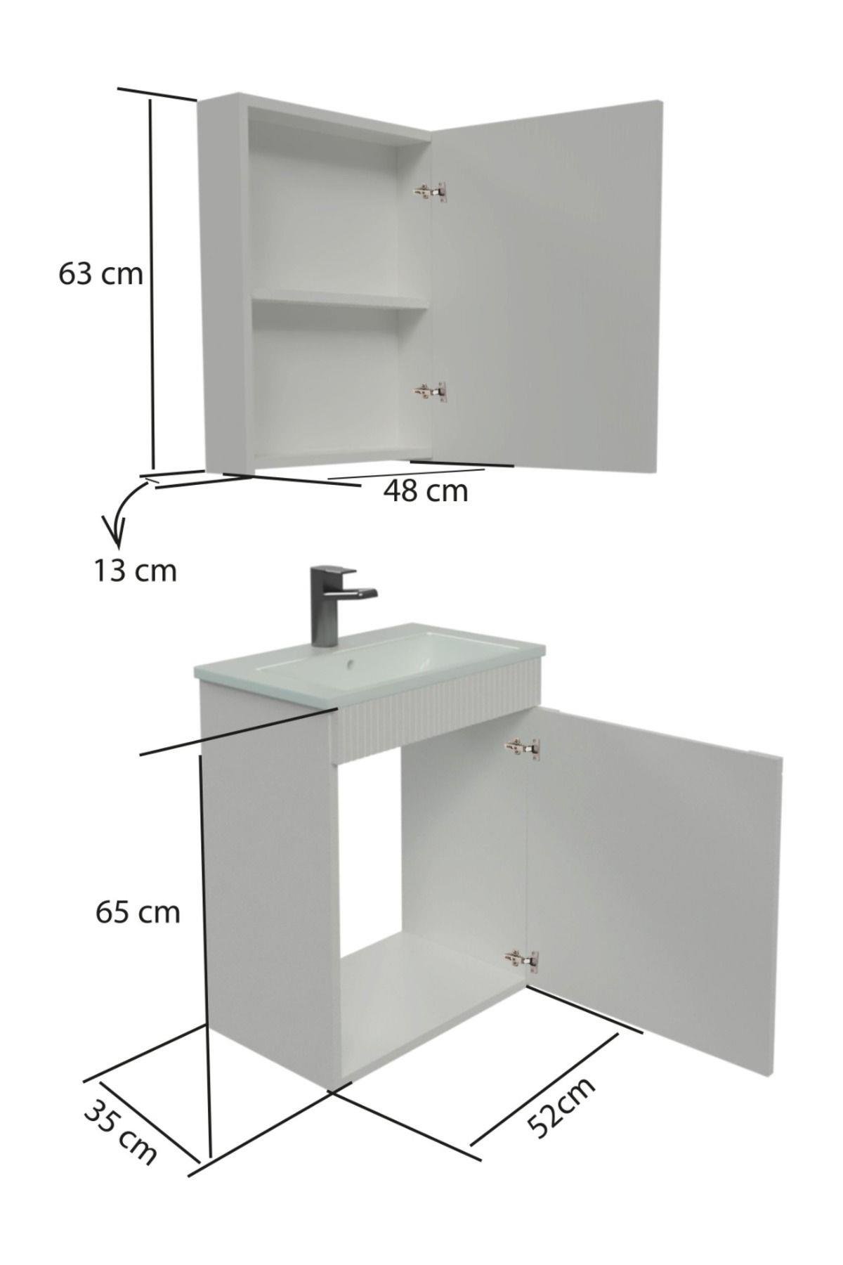 Banyo Dolabi Aynali Cnc İşlemeli̇ Membran Kapakli 55 Cm