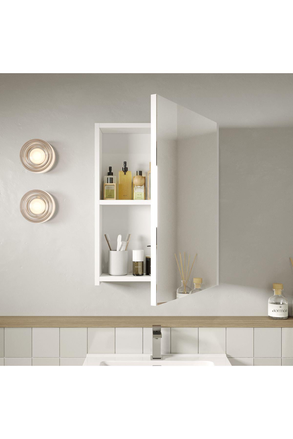 Banyo Dolabi Aynali Cnc İşlemeli̇ Membran Kapakli 55 Cm