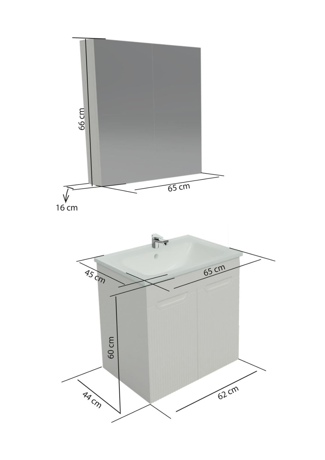 BANYO DOLABI AYNALI CNC İŞLEMELİ MEMBRAN KAPAKLI 65 cm