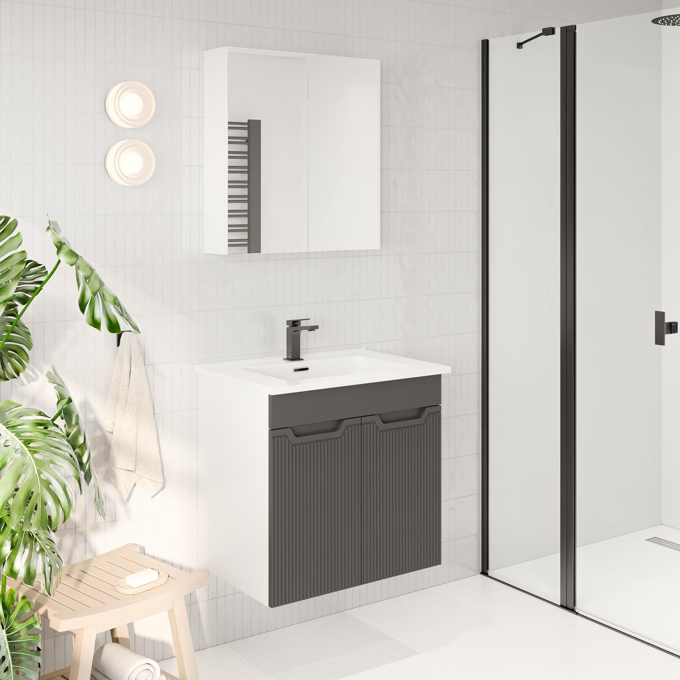 BANYO DOLABI AYNALI CNC İŞLEMELİ MEMBRAN KAPAKLI 65 cm