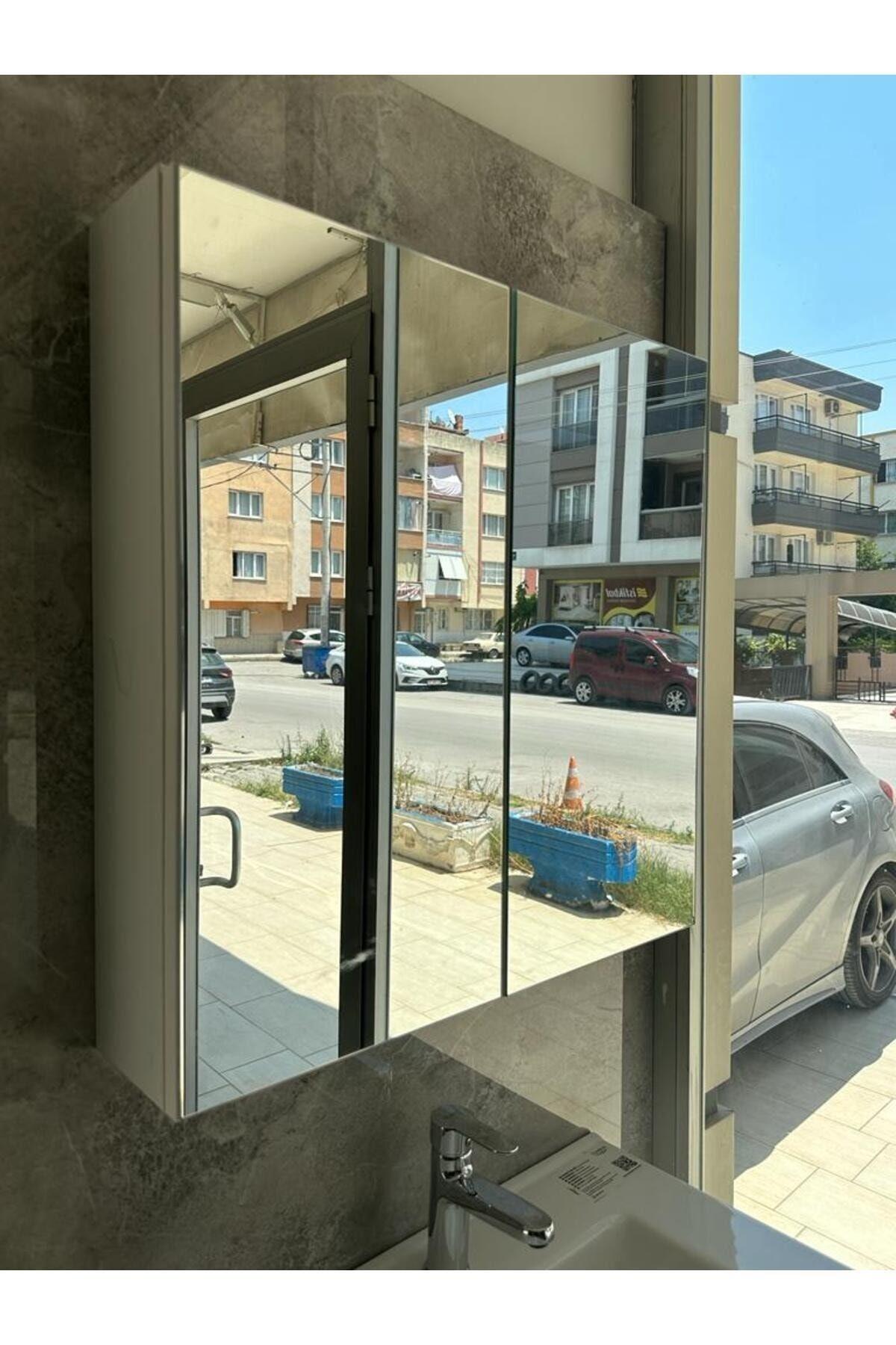 BANYO DOLABI AYNALI CNC İŞLEMELİ MEMBRAN KAPAKLI 65 cm