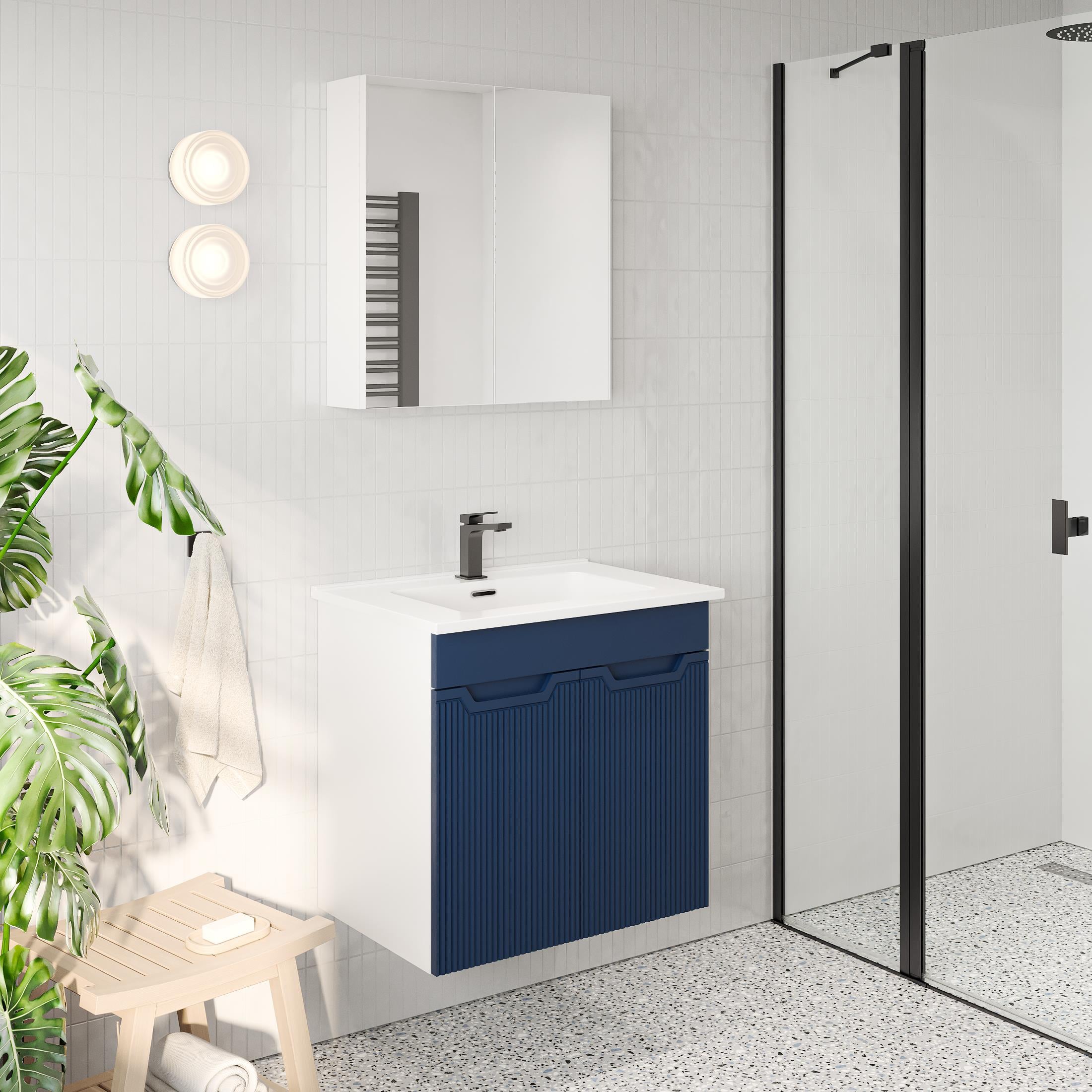 BANYO DOLABI AYNALI CNC İŞLEMELİ MEMBRAN KAPAKLI 65 cm