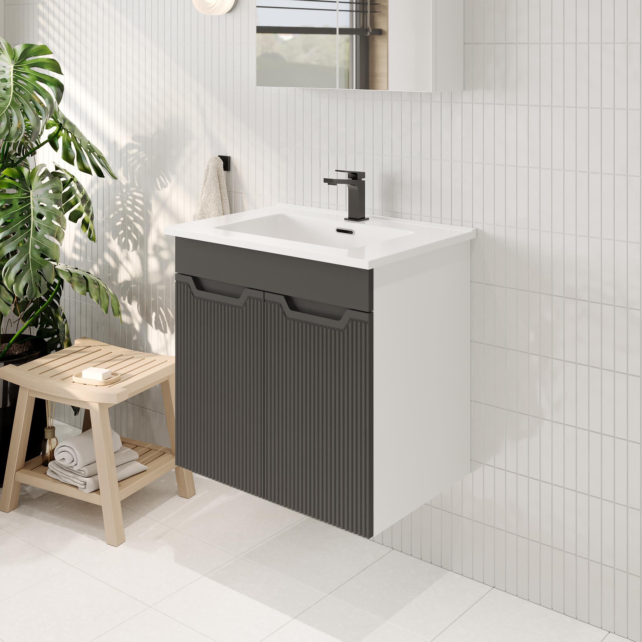 BANYO DOLABI AYNALI CNC İŞLEMELİ MEMBRAN KAPAKLI 65 cm