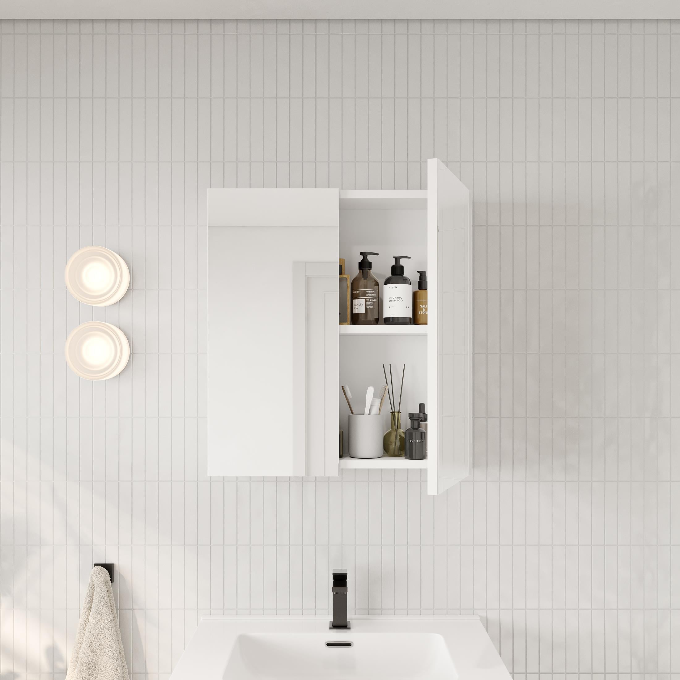 BANYO DOLABI AYNALI CNC İŞLEMELİ MEMBRAN KAPAKLI 65 cm