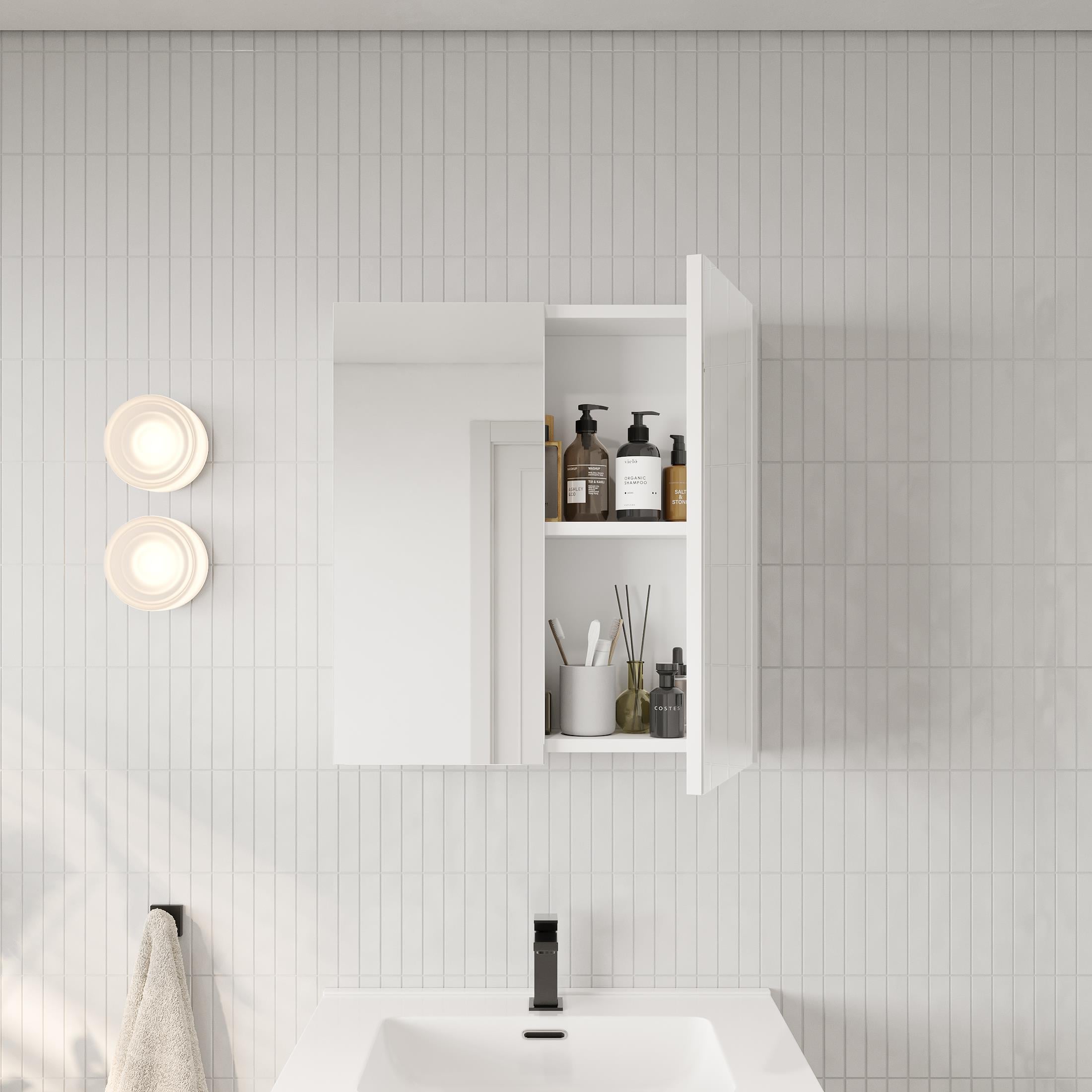 BANYO DOLABI AYNALI CNC İŞLEMELİ MEMBRAN KAPAKLI 65 cm